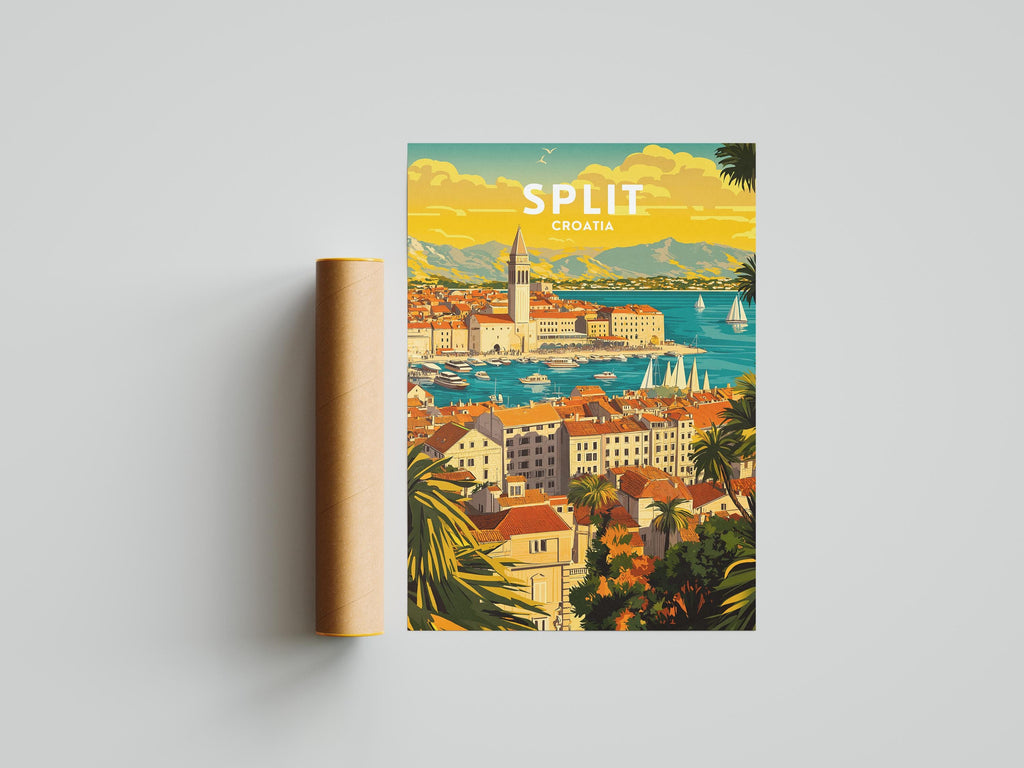 Split Croatia Travel Poster: Adriatic Coast Art Print, Mediterranean Decor