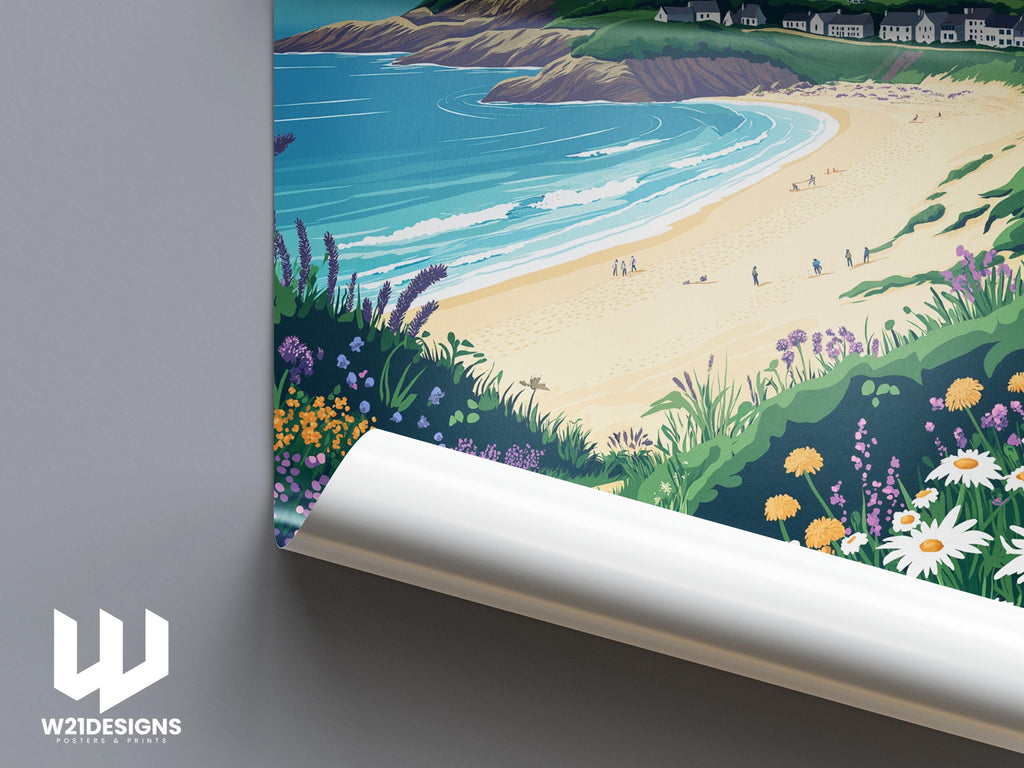 Woolacombe Travel Poster: Vintage Devon Seaside Art Print