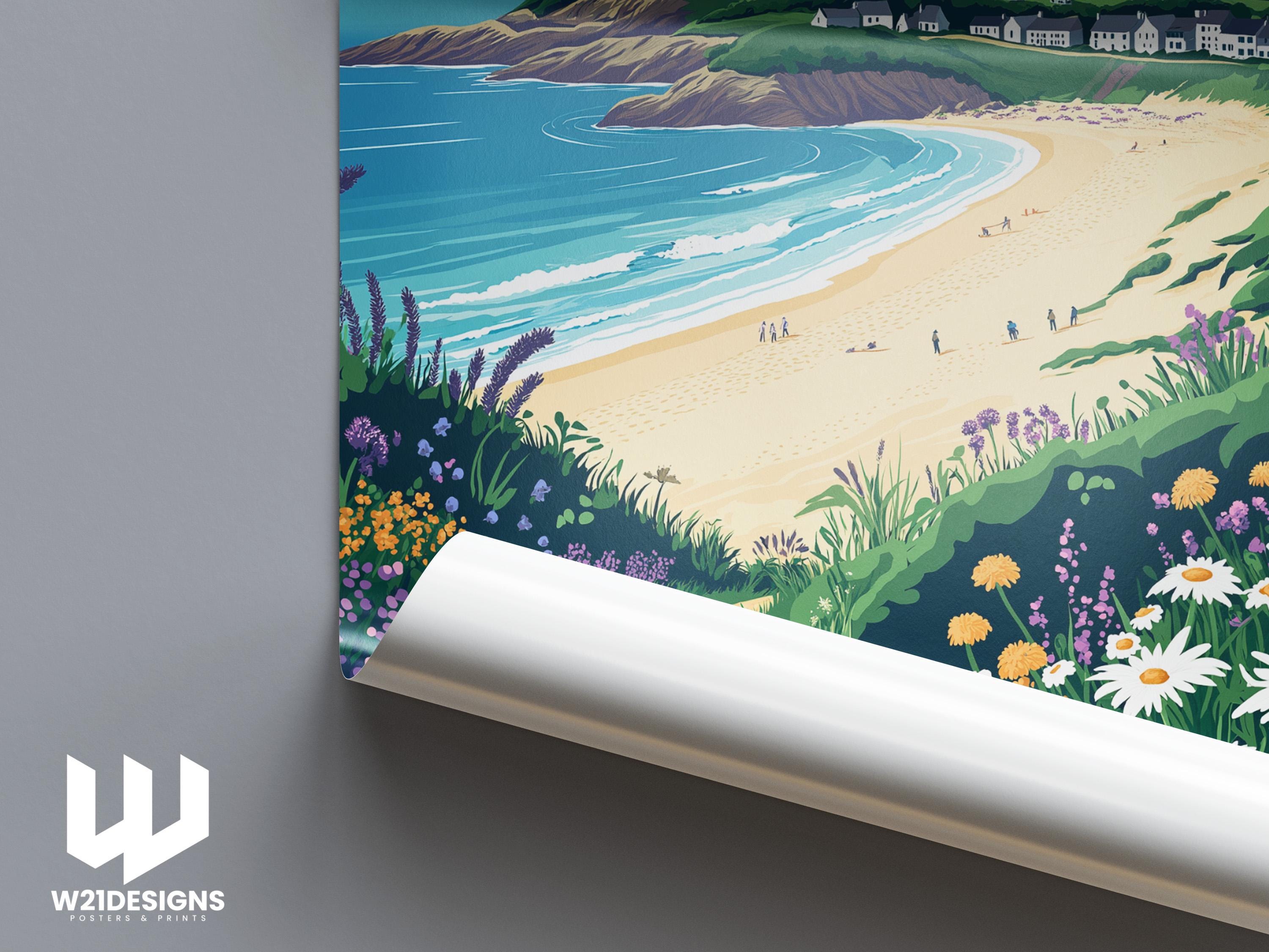 Woolacombe Travel Poster: Vintage Devon Seaside Art Print