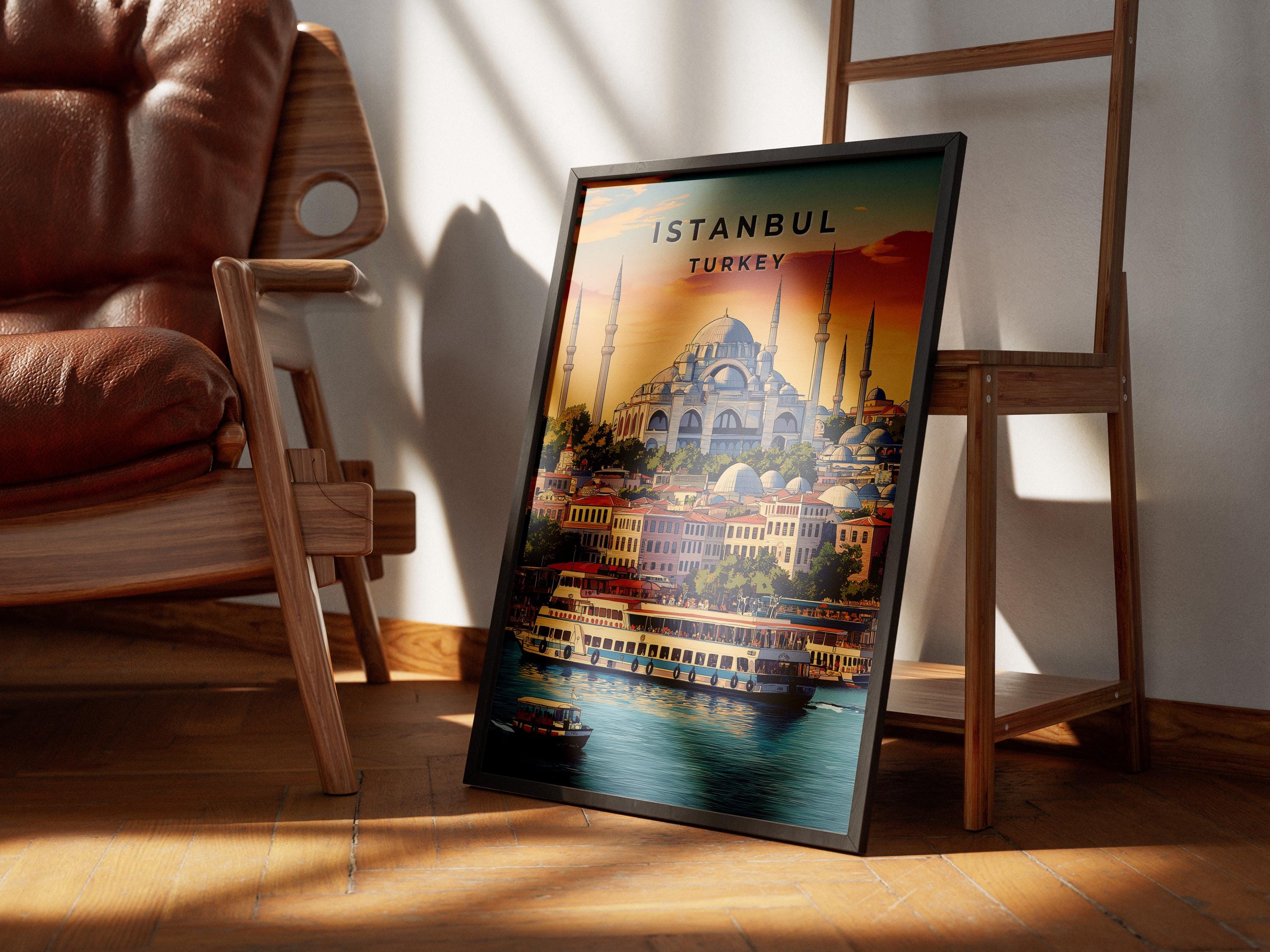 Vintage Istanbul Travel Poster: Turkish Architecture Wall Art