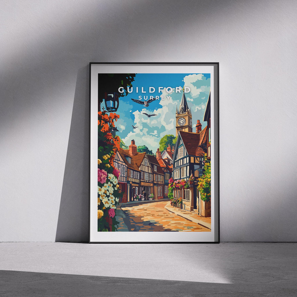 Guildford Travel Poster: Vintage Surrey Print, UK Wall Art