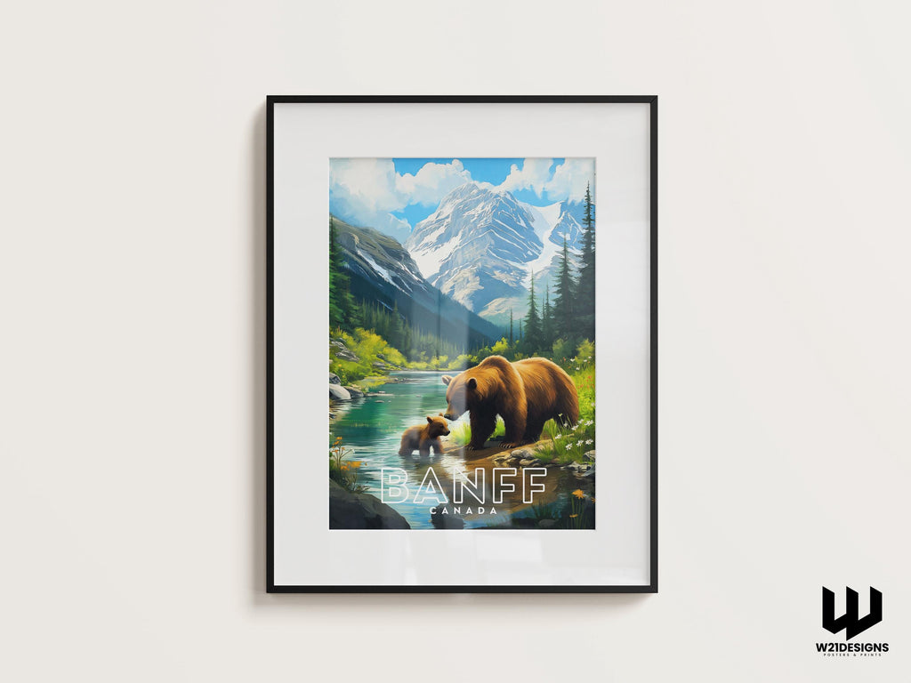 Banff Travel Poster: Illustrated Canada Mountain Landscape Art Print
