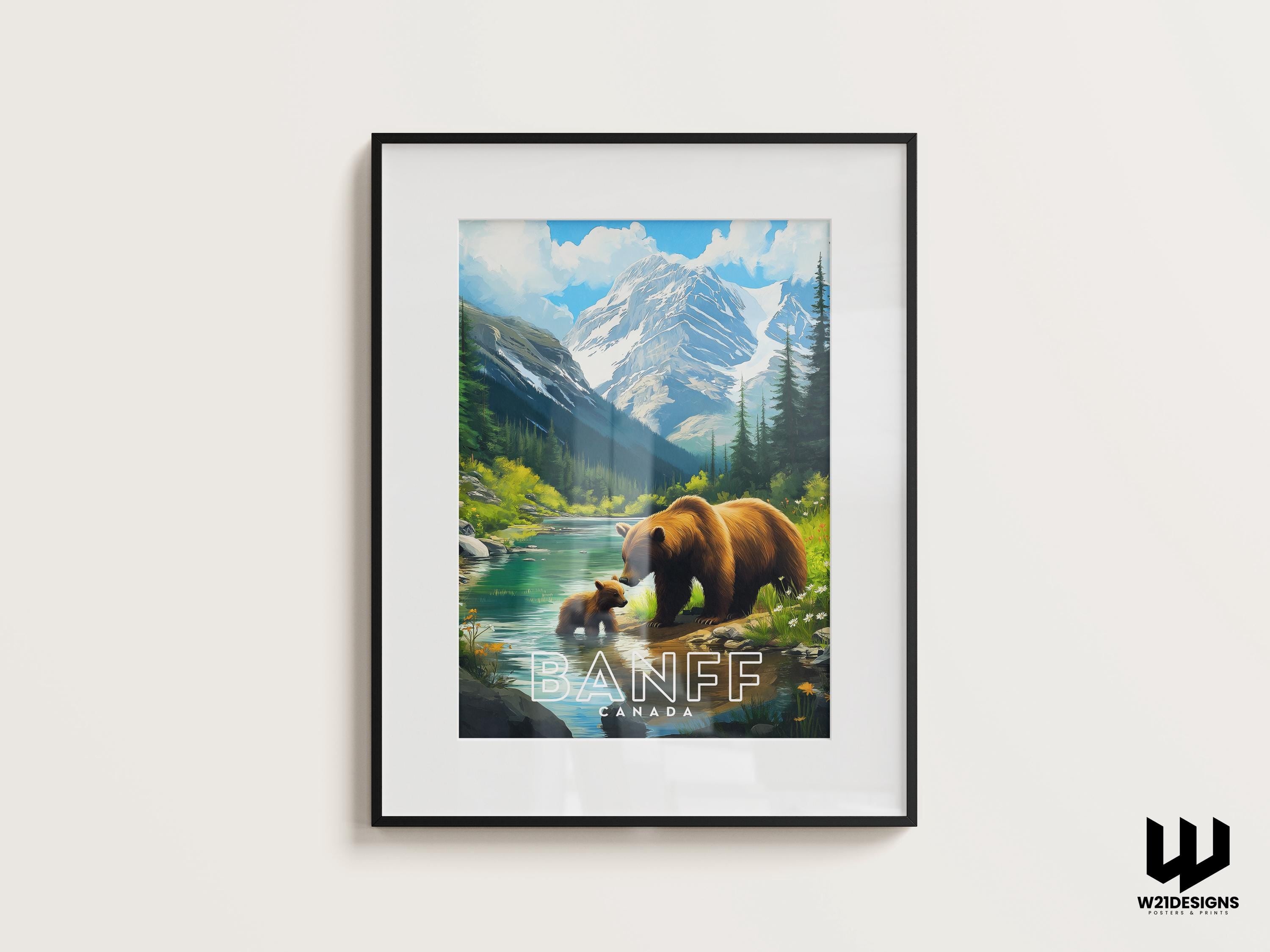 Banff Travel Poster: Illustrated Canada Mountain Landscape Art Print