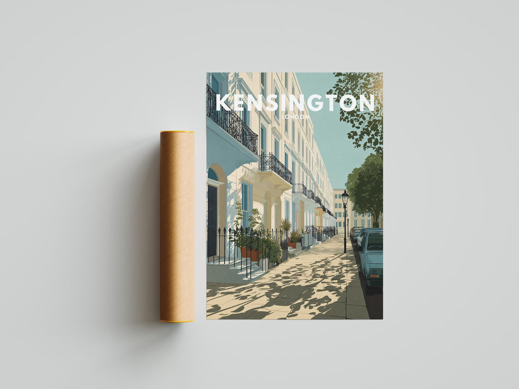 Kensington London Travel Poster | Elegant Townhouse Wall Art | Minimal Vintage Print