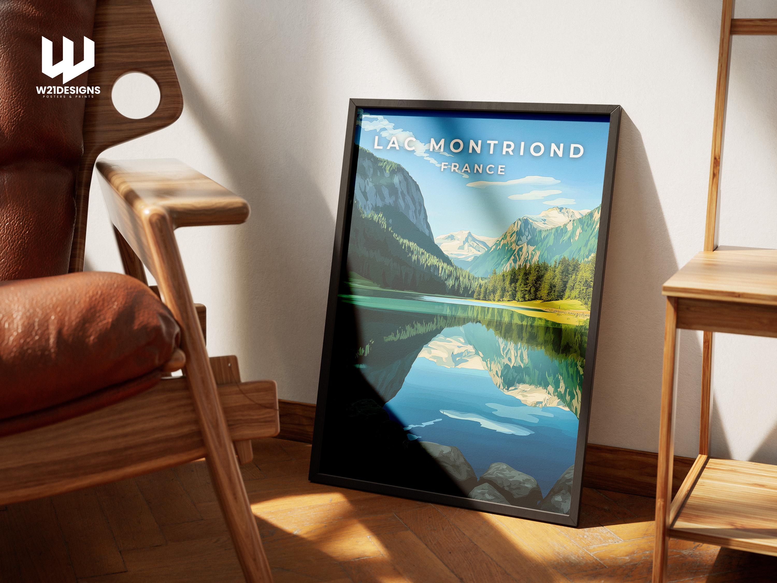 Lac de Montriond France Travel Poster: Vintage Alpine Lake Art
