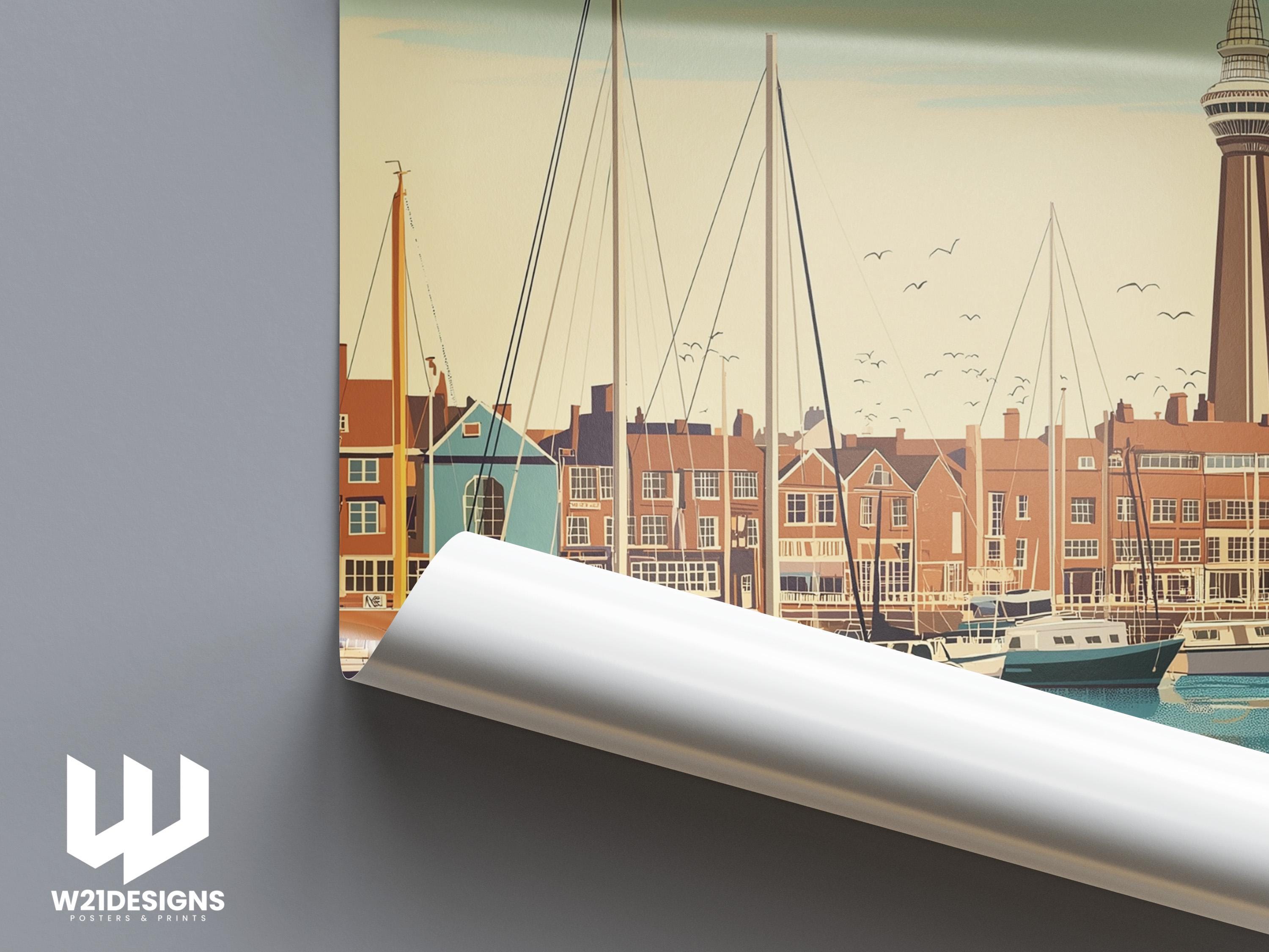 Southampton England Travel Poster: Vintage Coastal Marina Art
