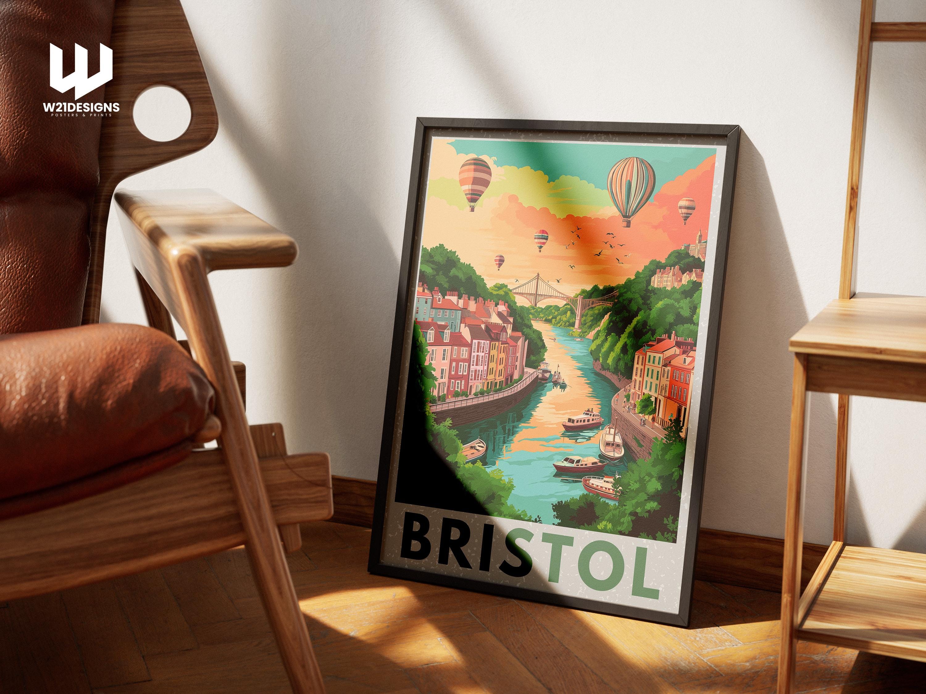 Bristol Travel Poster: Clifton Suspension Bridge & Balloon Fiesta