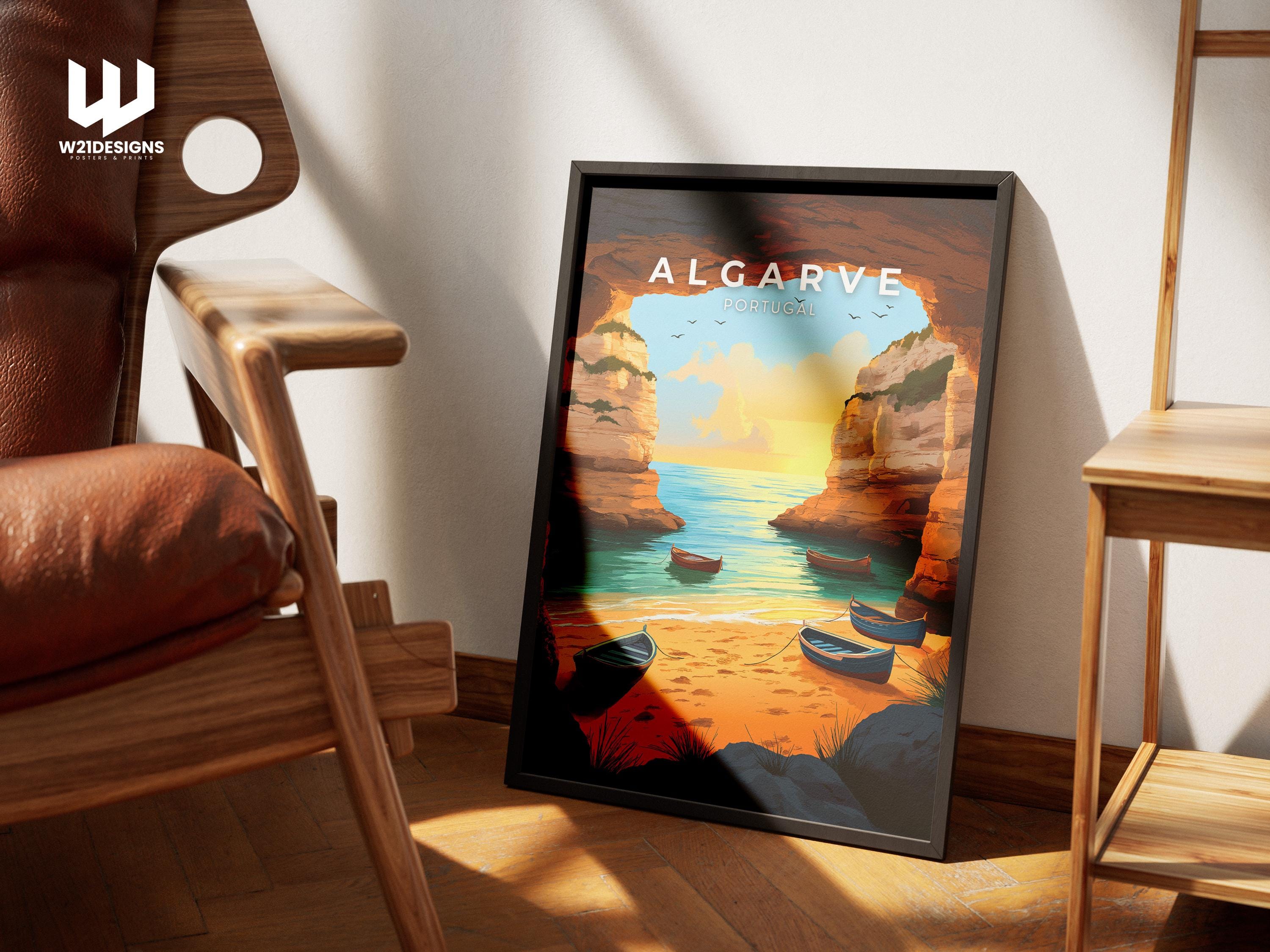 Algarve Portugal Travel Poster: Sunset Beach Coastal Art