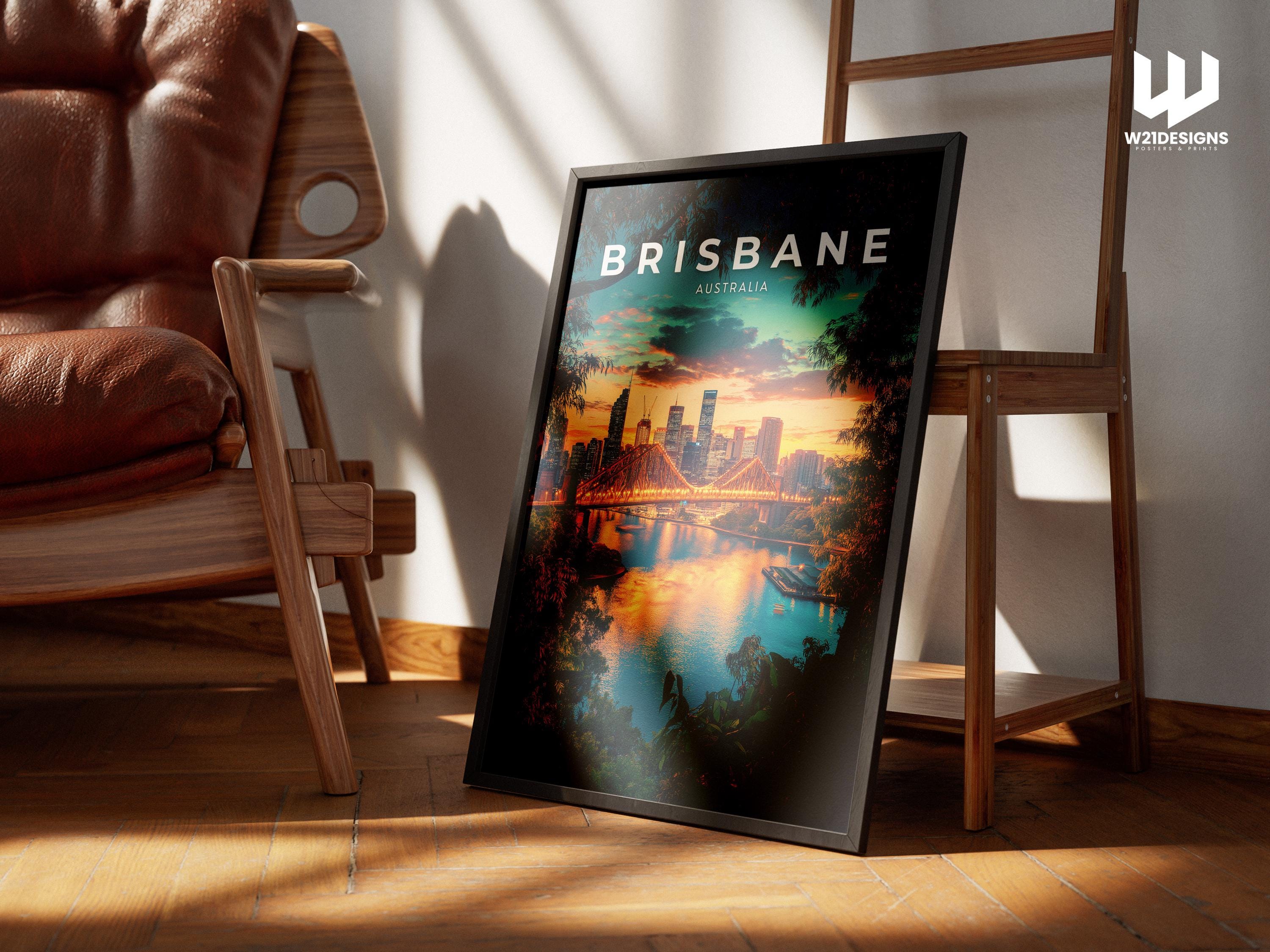 Brisbane Australia Travel Poster: Vintage City Skyline Art Print