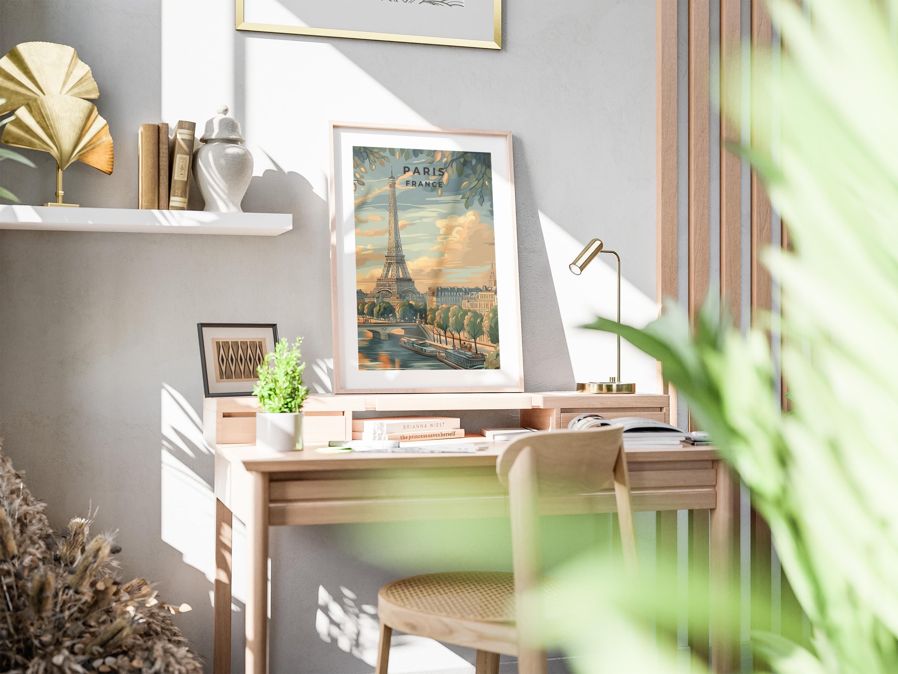 Eiffel Tower Paris Print: Vintage France Travel Poster