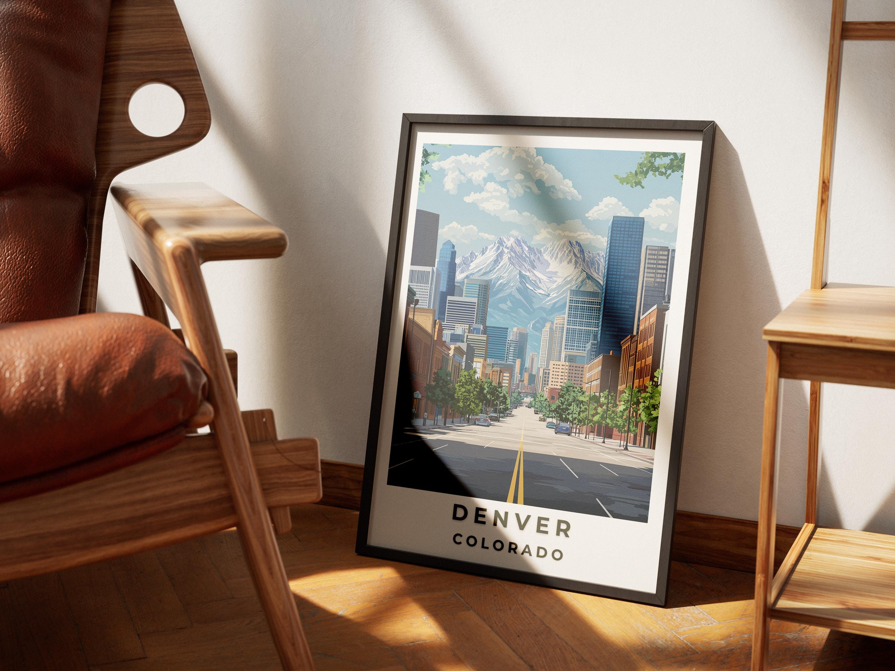Denver Colorado Travel Poster: Rocky Mountains, Mid-Century Modern Art