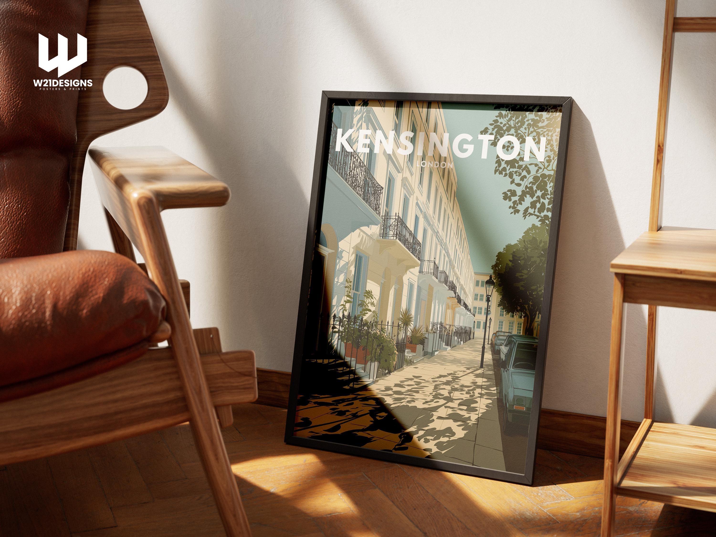 Kensington London Travel Poster | Elegant Townhouse Wall Art | Minimal Vintage Print