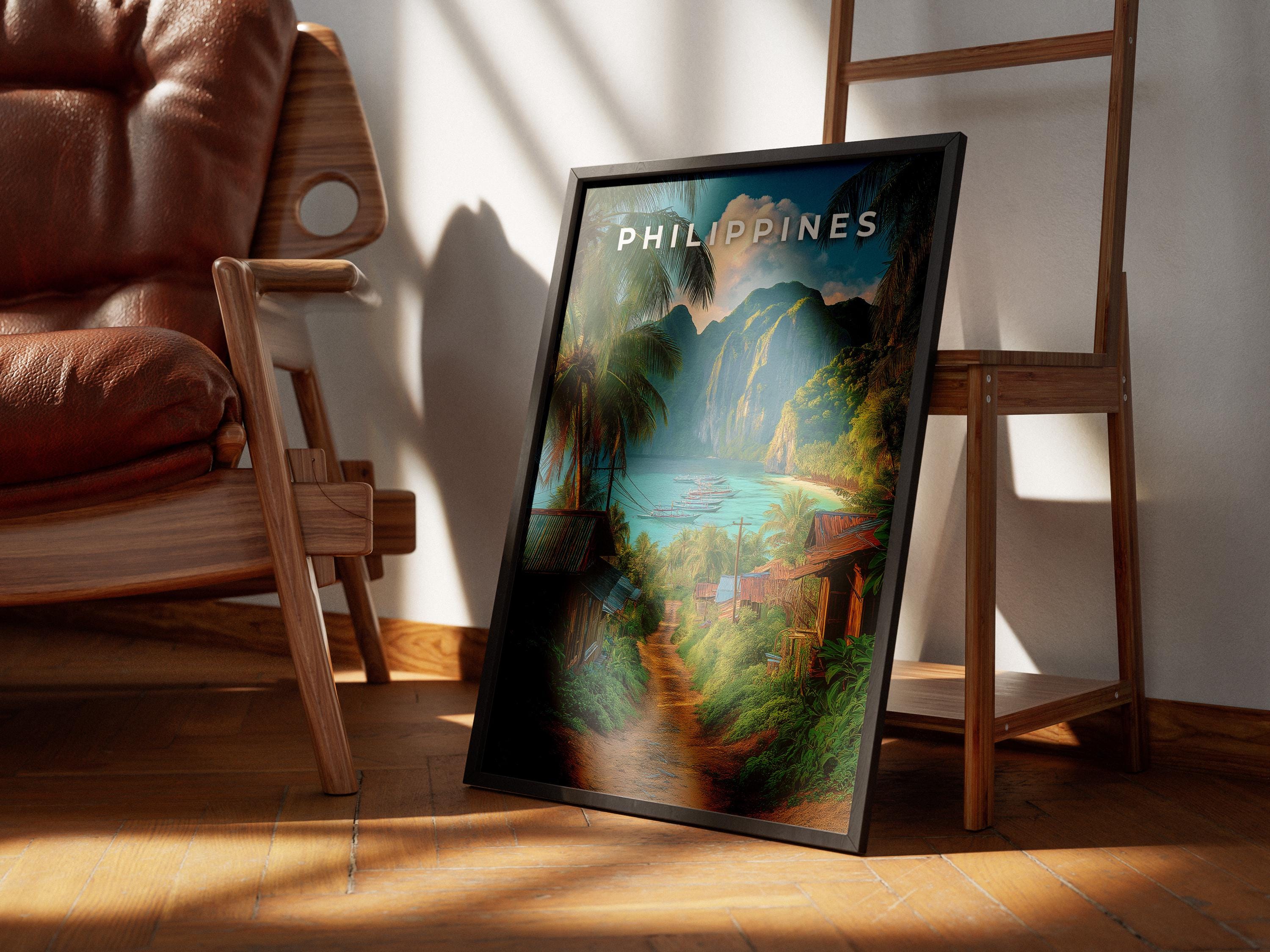Philippines Travel Print: Tropical Island Village Coastal Art