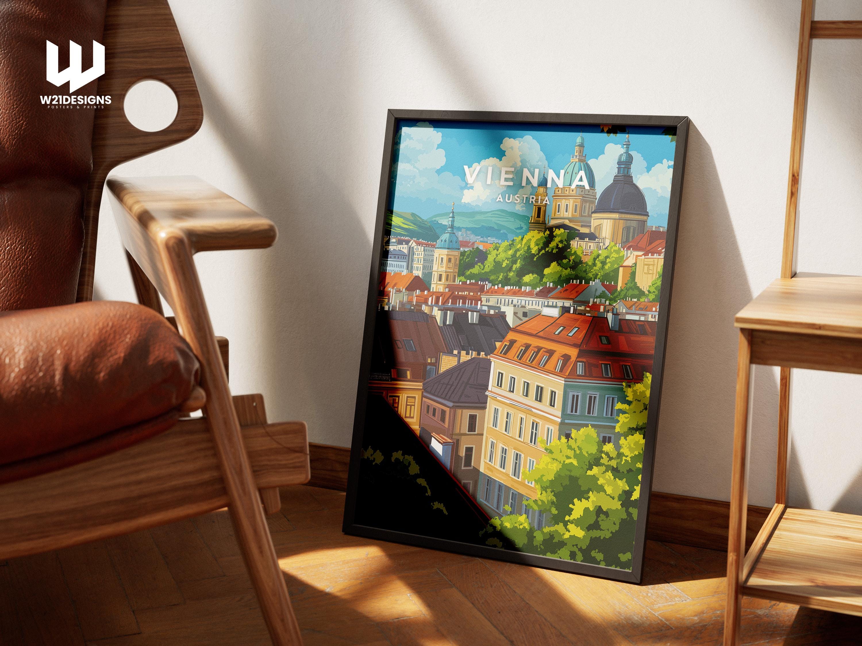 Vienna Travel Illustration: Austria City Poster, European Wall Art, Home Decor Gift, Framed Print