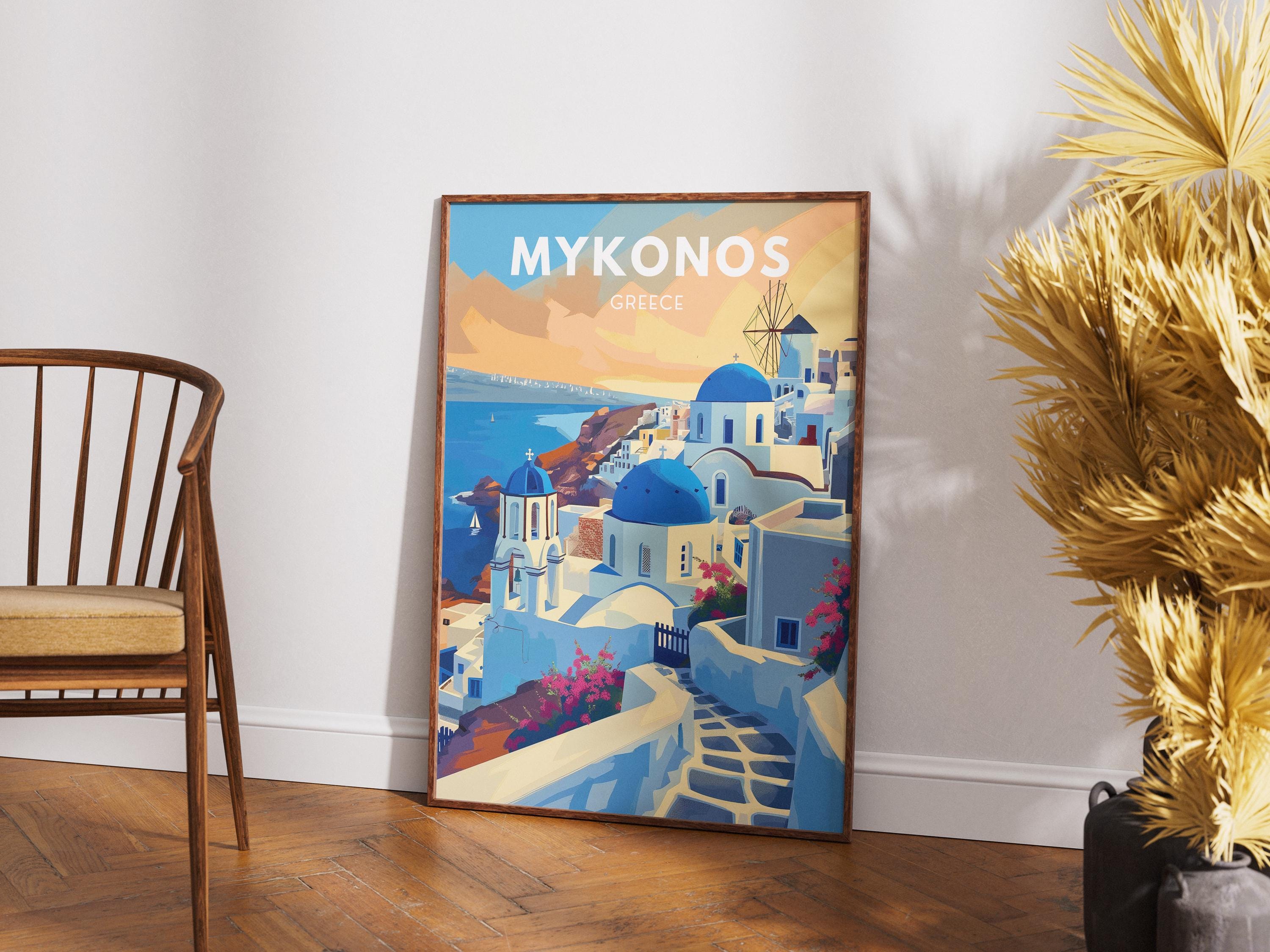 Mykonos Greece Travel Poster: Cycladic Island Art Print
