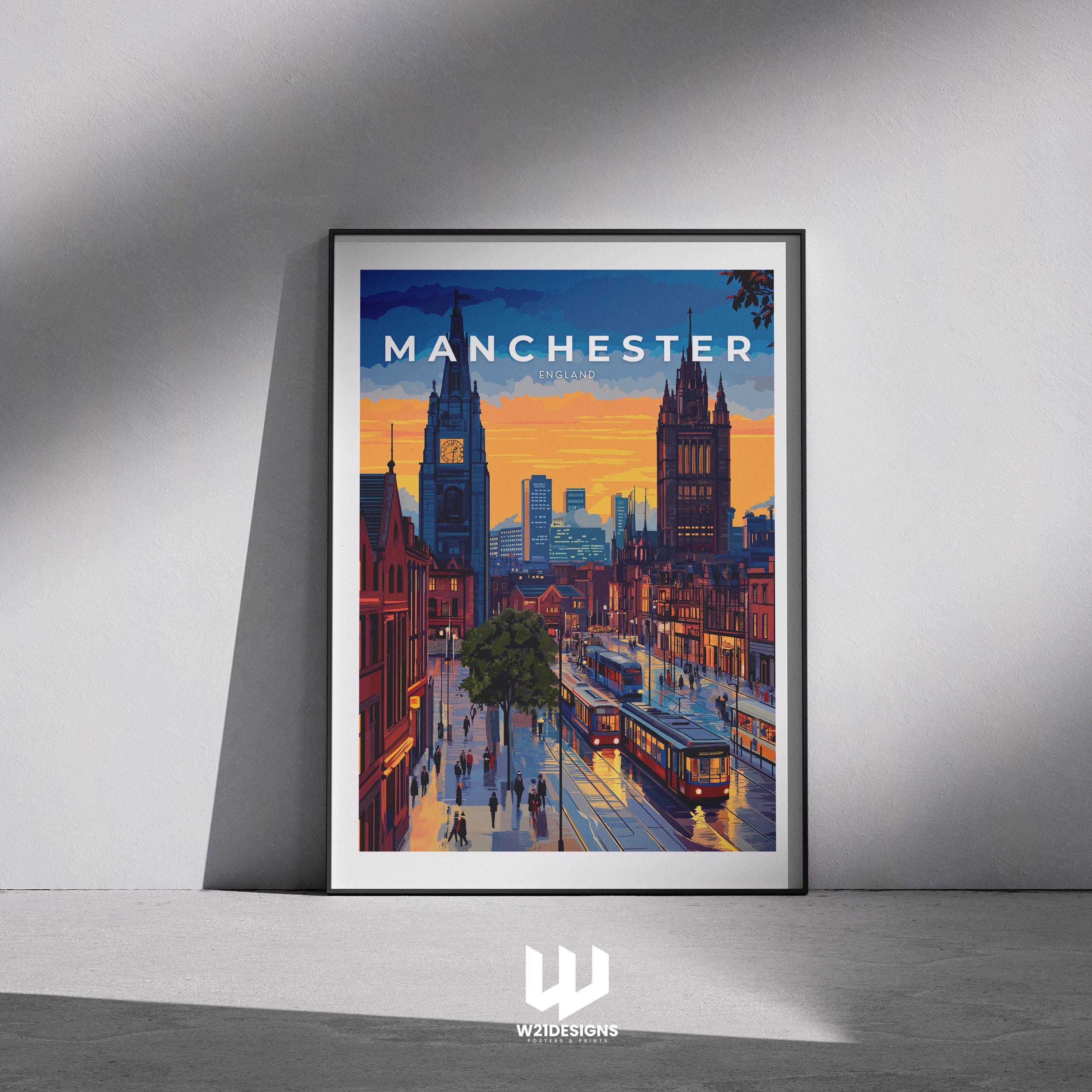Manchester Travel Poster: Vintage England Cityscape Art Print