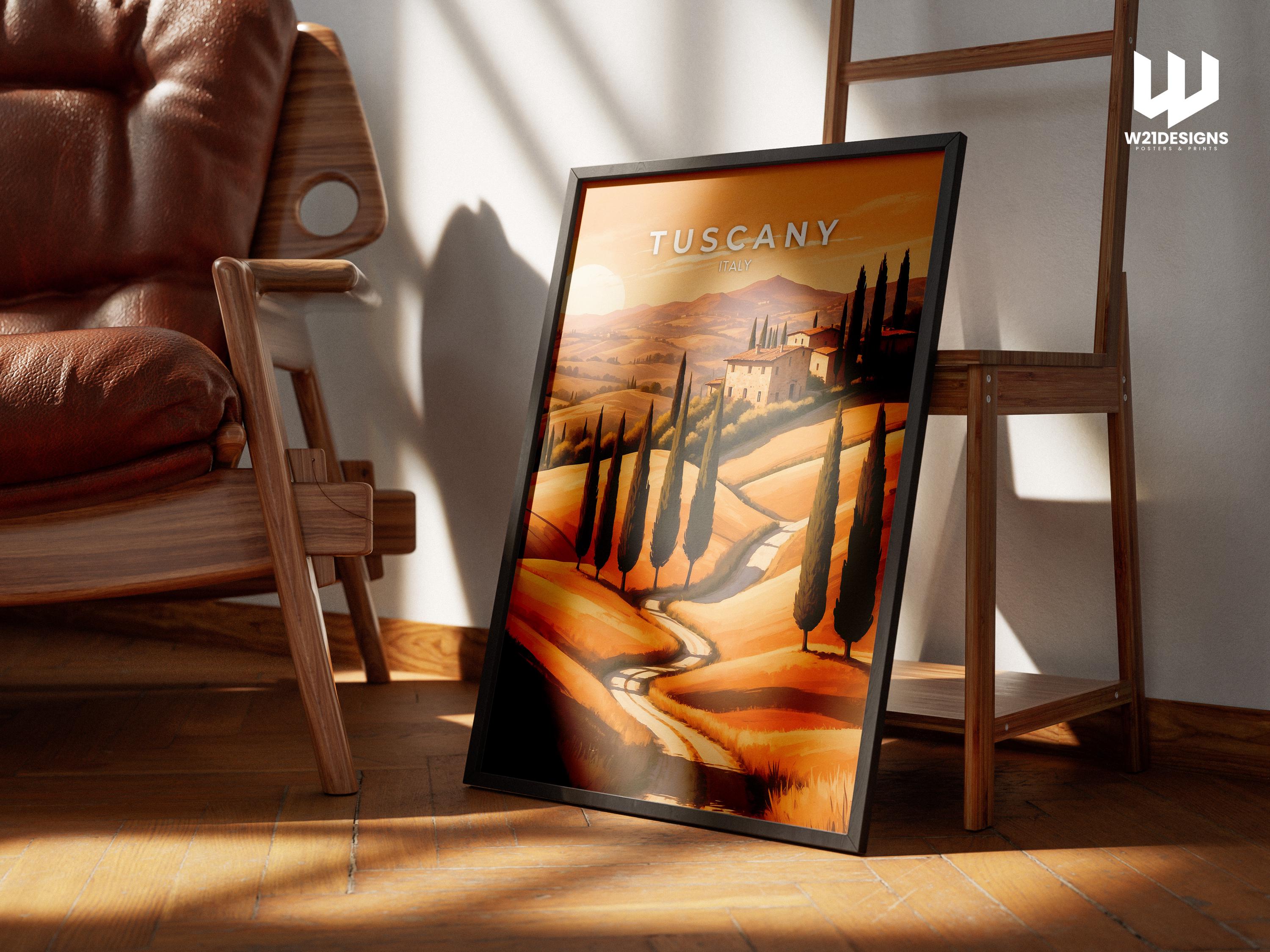 Tuscany Print: Golden Hills, Italy Travel Poster