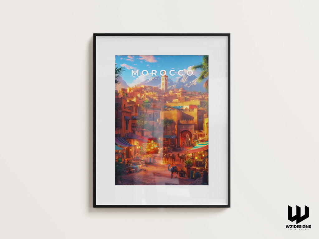 Marrakesh Morocco Travel Print: Souk Market, Desert Landscape (Museum-Grade)