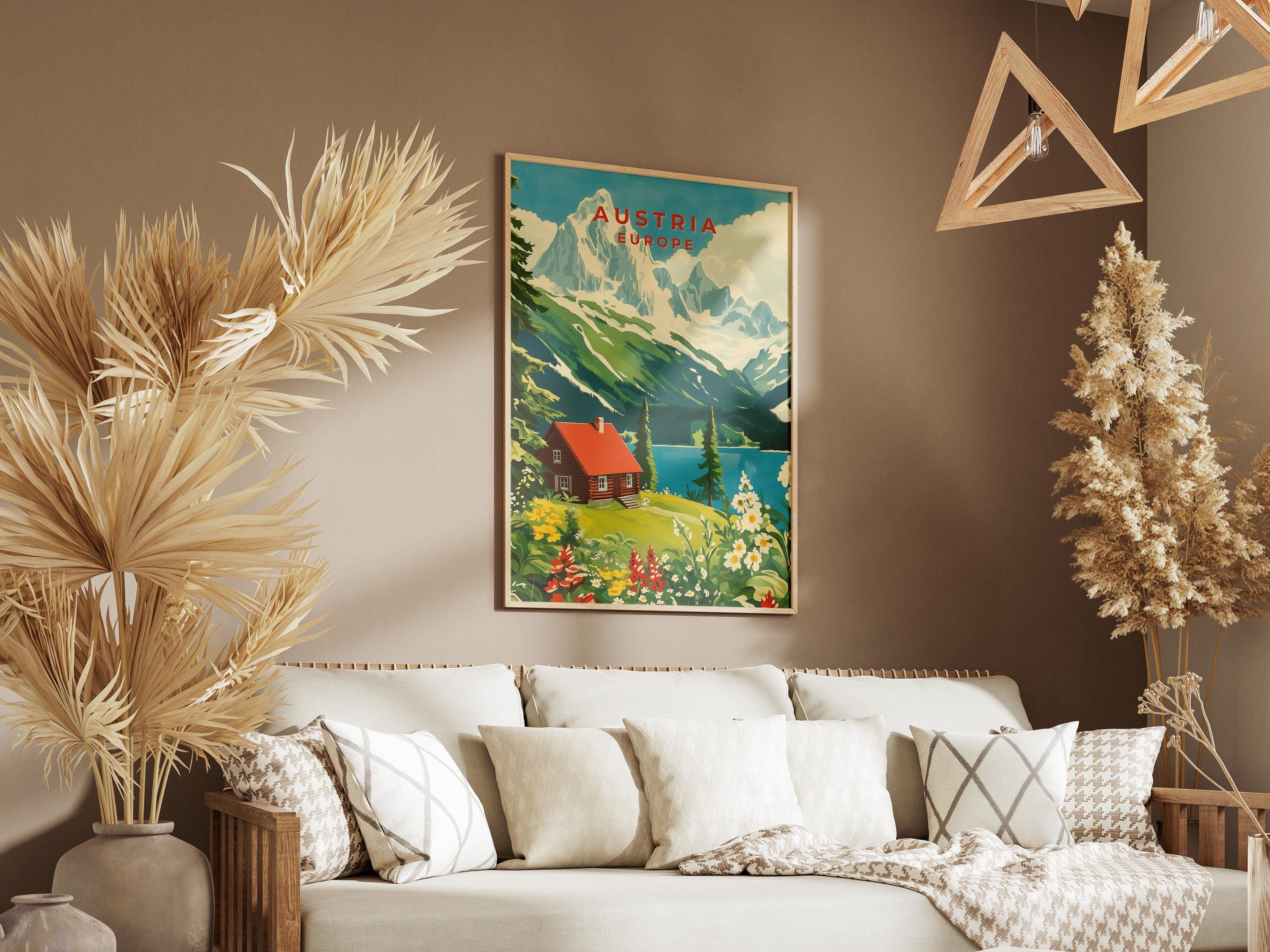 Vintage Austria Travel Poster: Austrian Alps, Lake Cabin Art
