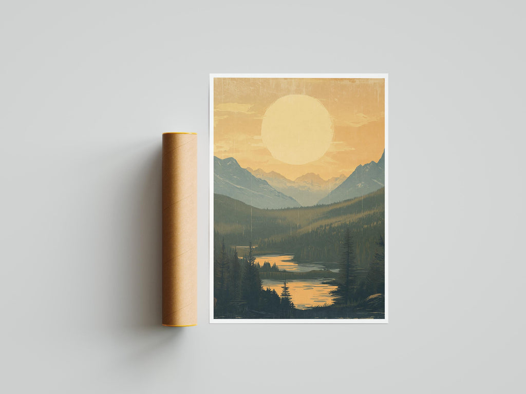 Vintage National Park Poster: Retro Mountain Landscape Art Print