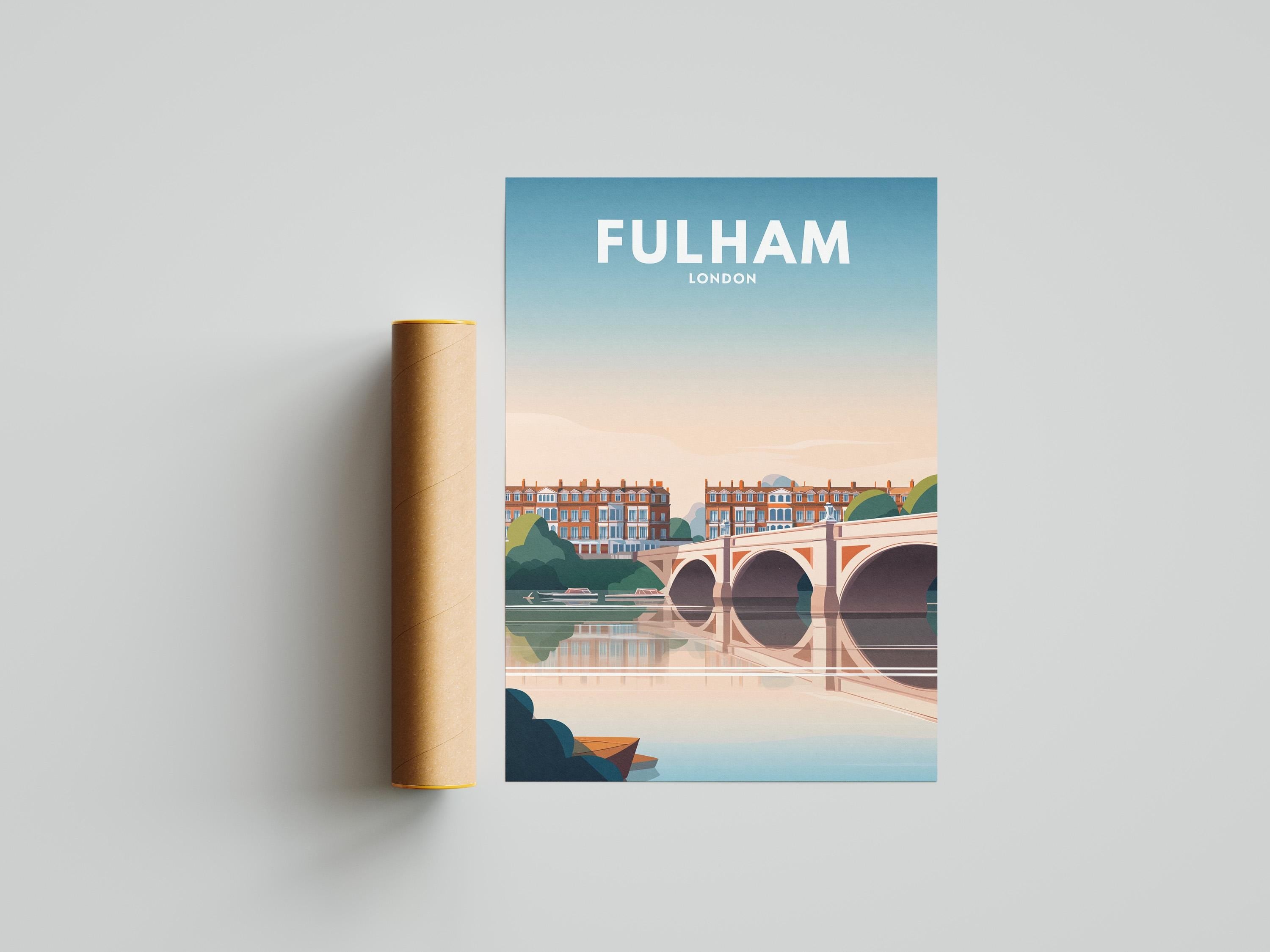 Fulham London Travel Poster | River Thames Wall Art | Vintage City Illustration Print