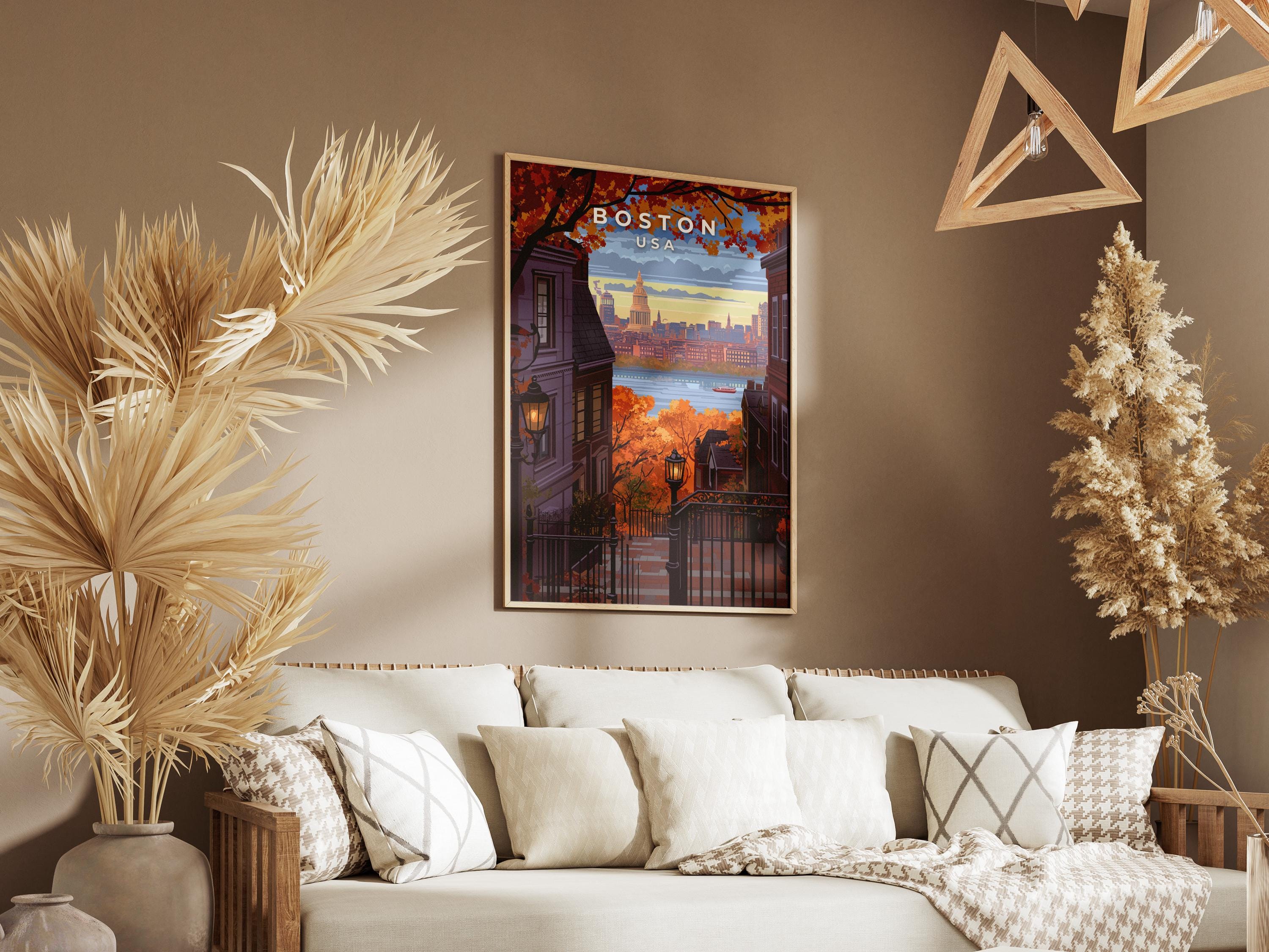 Boston Travel Poster: Vintage Beacon Hill Skyline Art Print