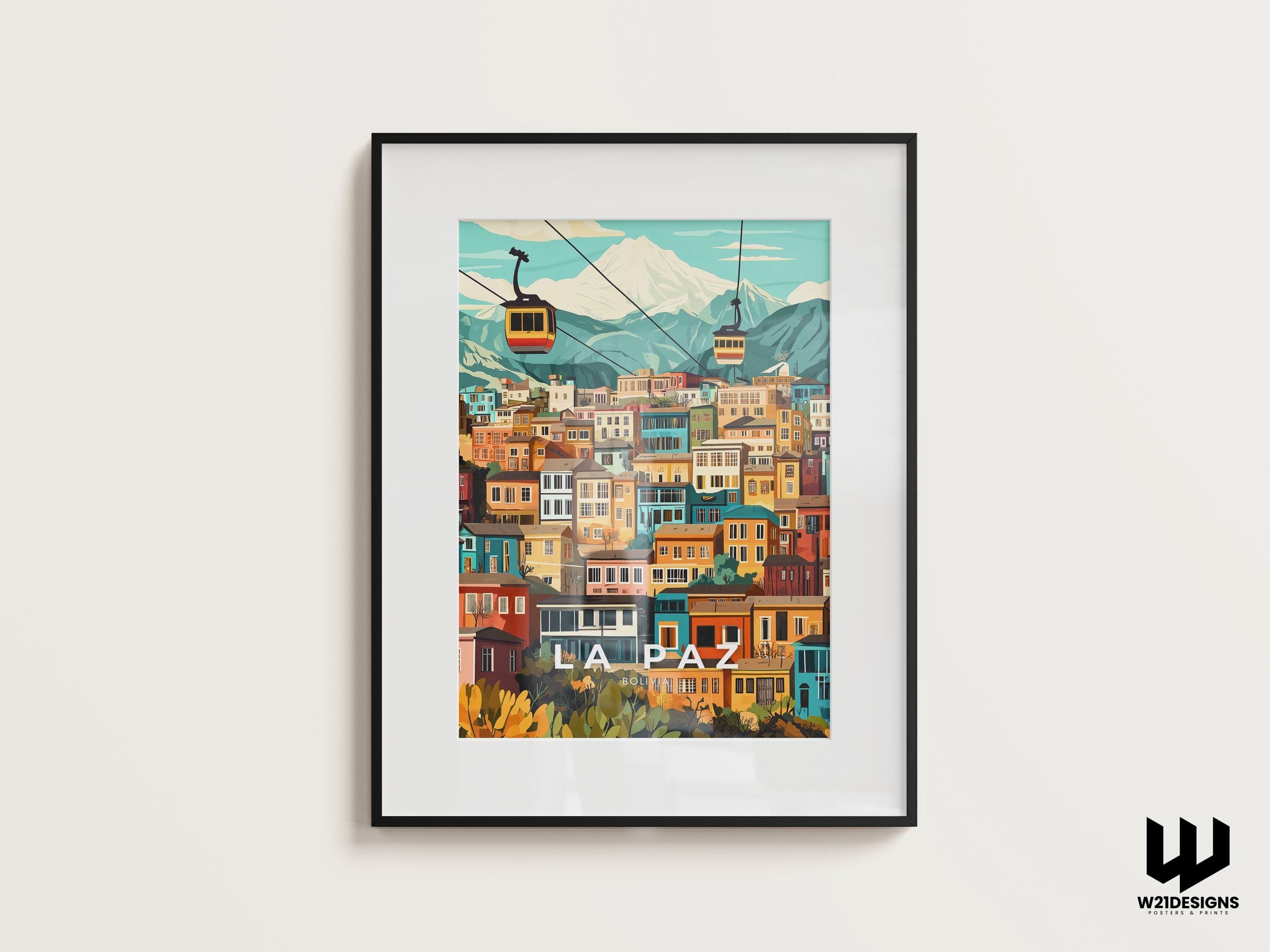 La Paz Bolivia Travel Print: Andes Mountains Cityscape Poster