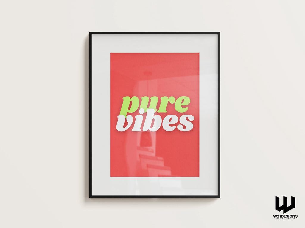 Pure Vibes Retro Typography (Digital Download) | Aesthetic Quote Poster | Trendy Home Decor | Bold 90s Y2K Print | Positive Affirmation