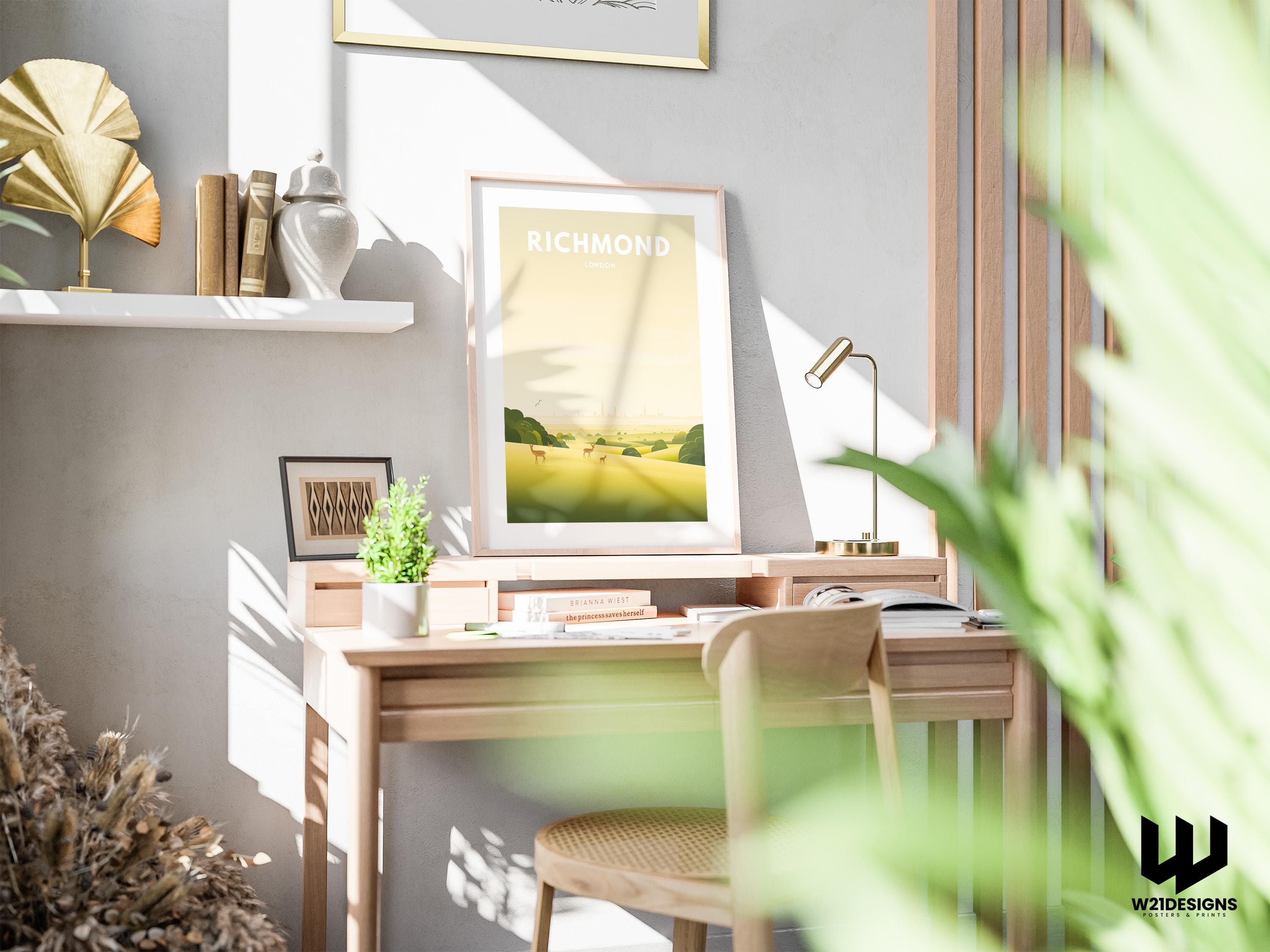 Richmond London Travel Poster | Richmond Park Wall Art | Minimal Skyline Landscape Print