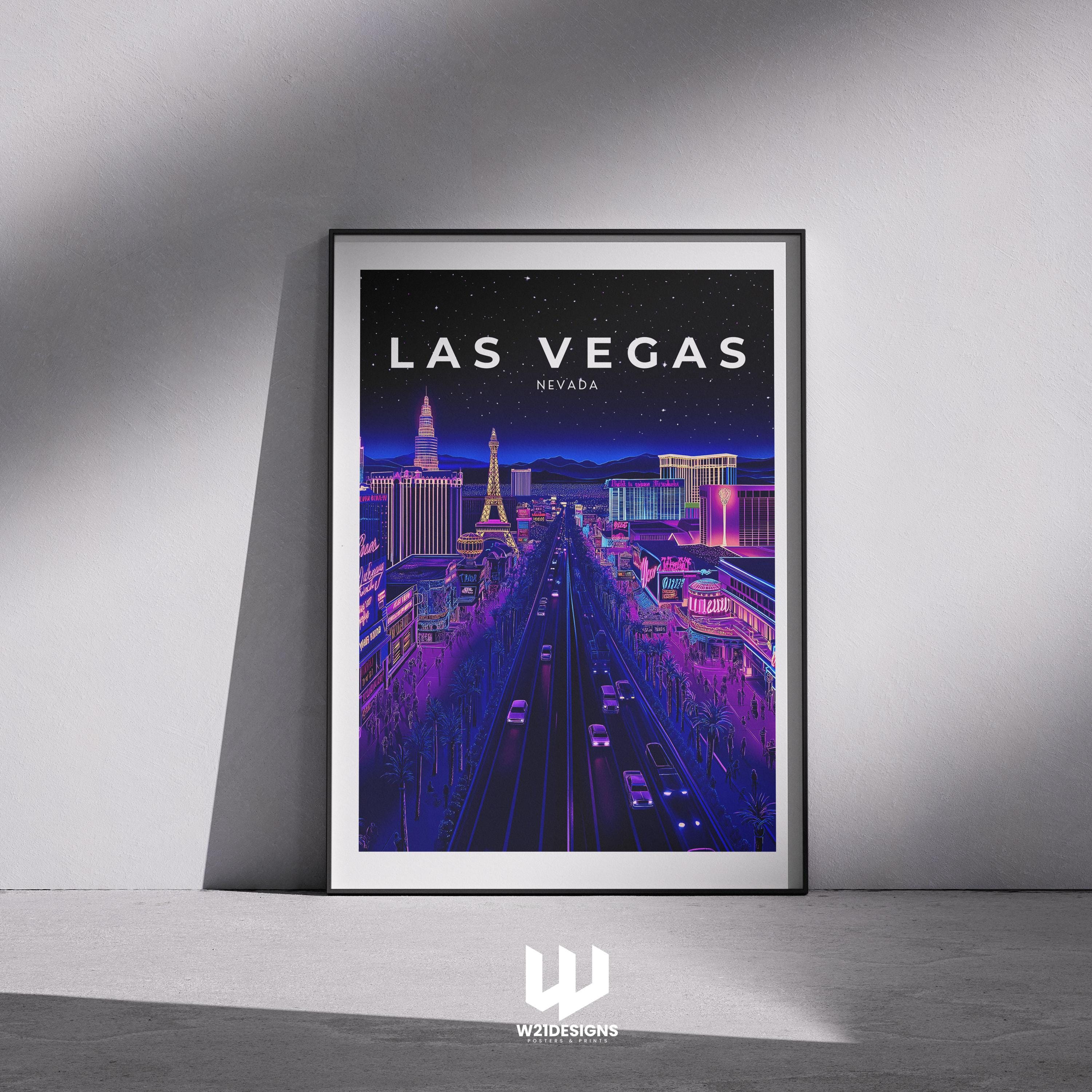 Las Vegas Travel Print - Neon City Wall Art, Nevada Poster, Las Vegas Strip Artwork, USA Travel Decor, Vibrant Nightscape, Personalised Gift