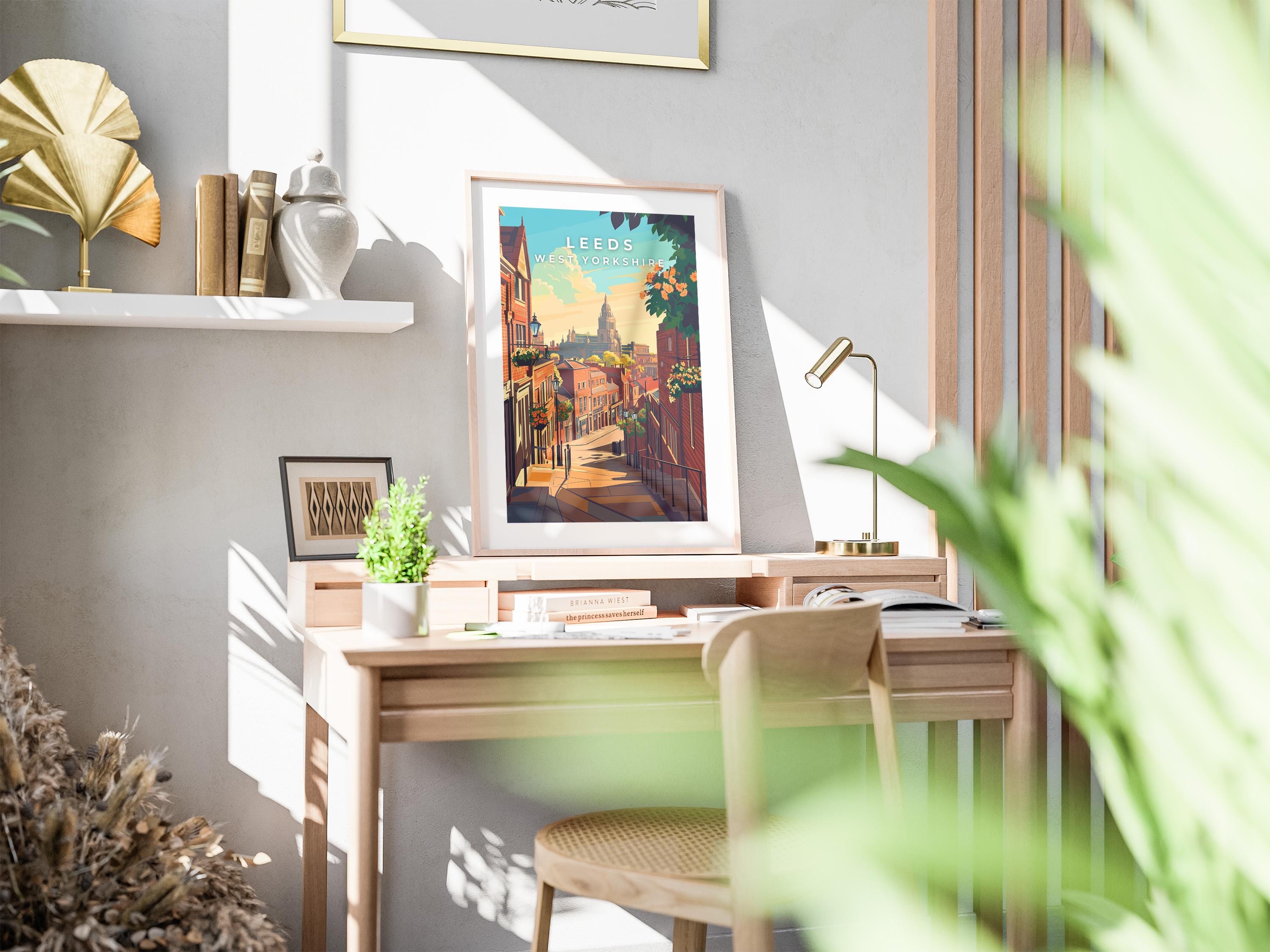 Leeds Travel Poster: Vintage UK Cityscape Art Print