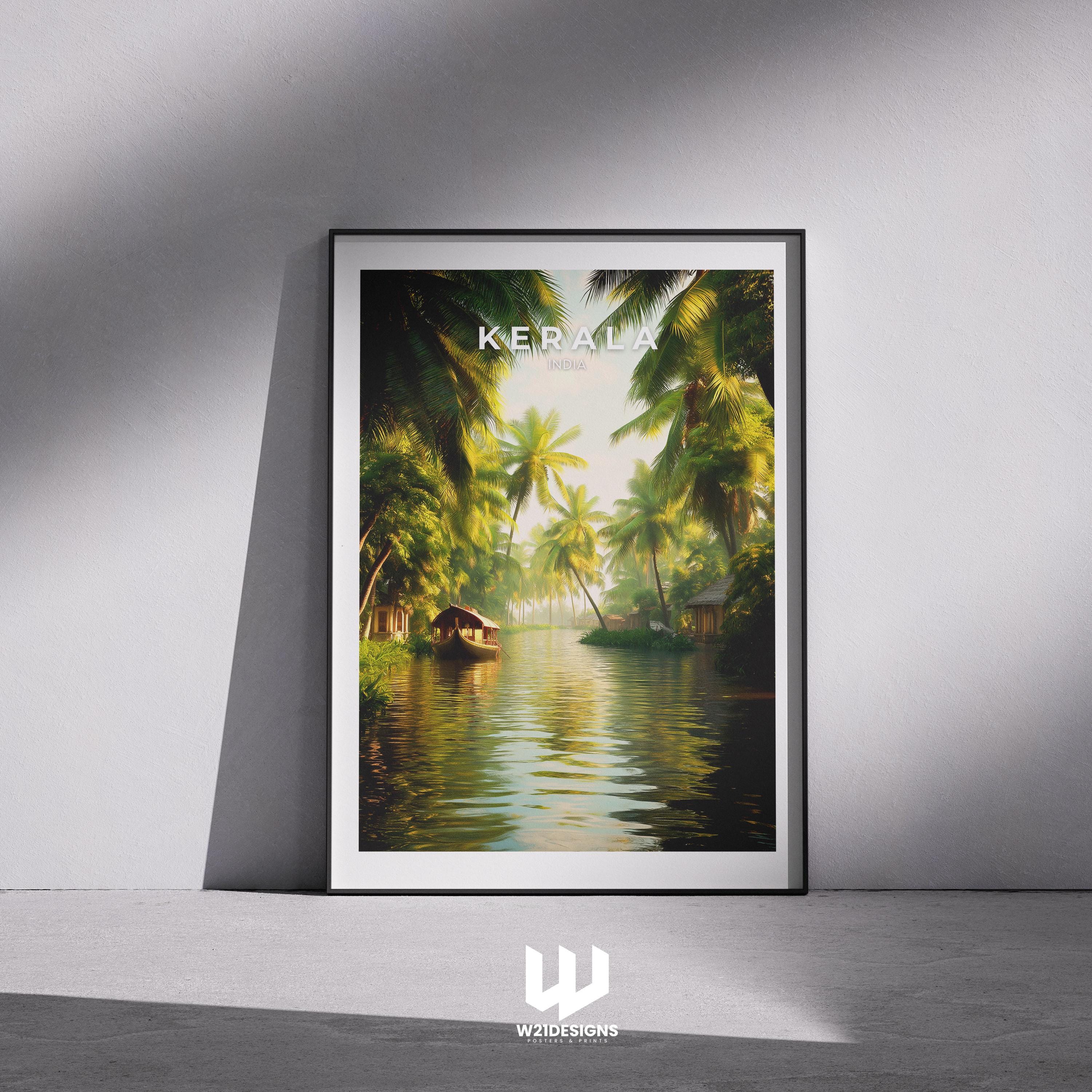 Kerala Backwaters Travel Poster: India Houseboat Art Print