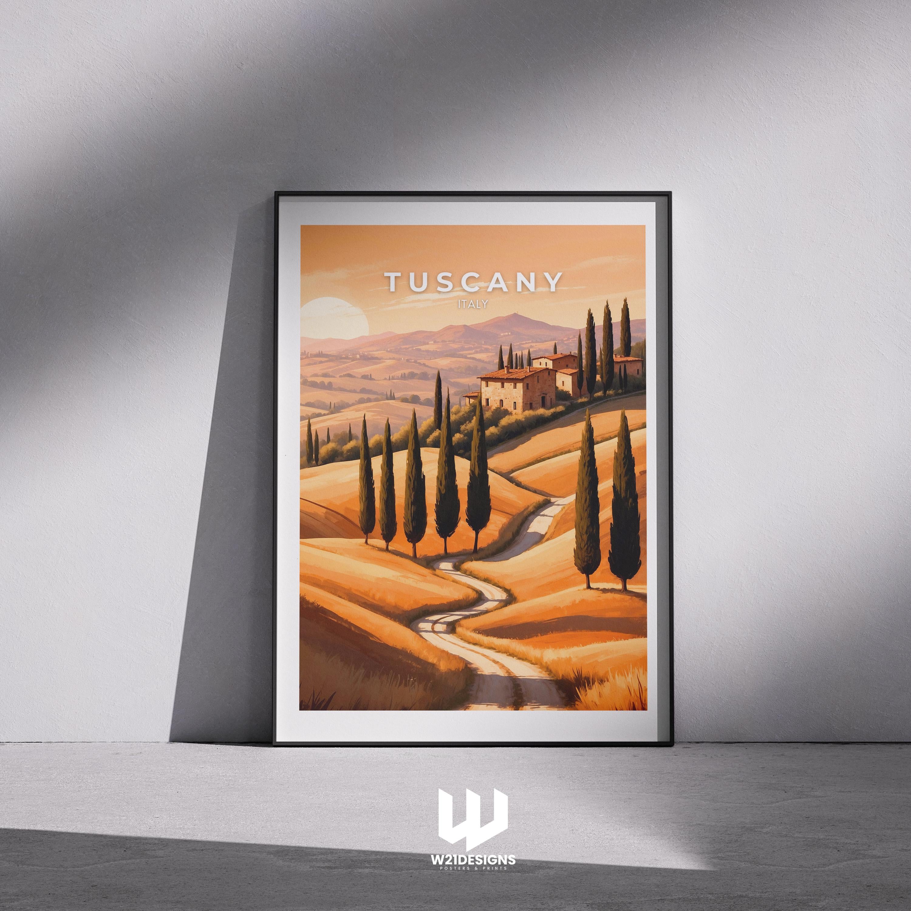 Tuscany Print: Golden Hills, Italy Travel Poster