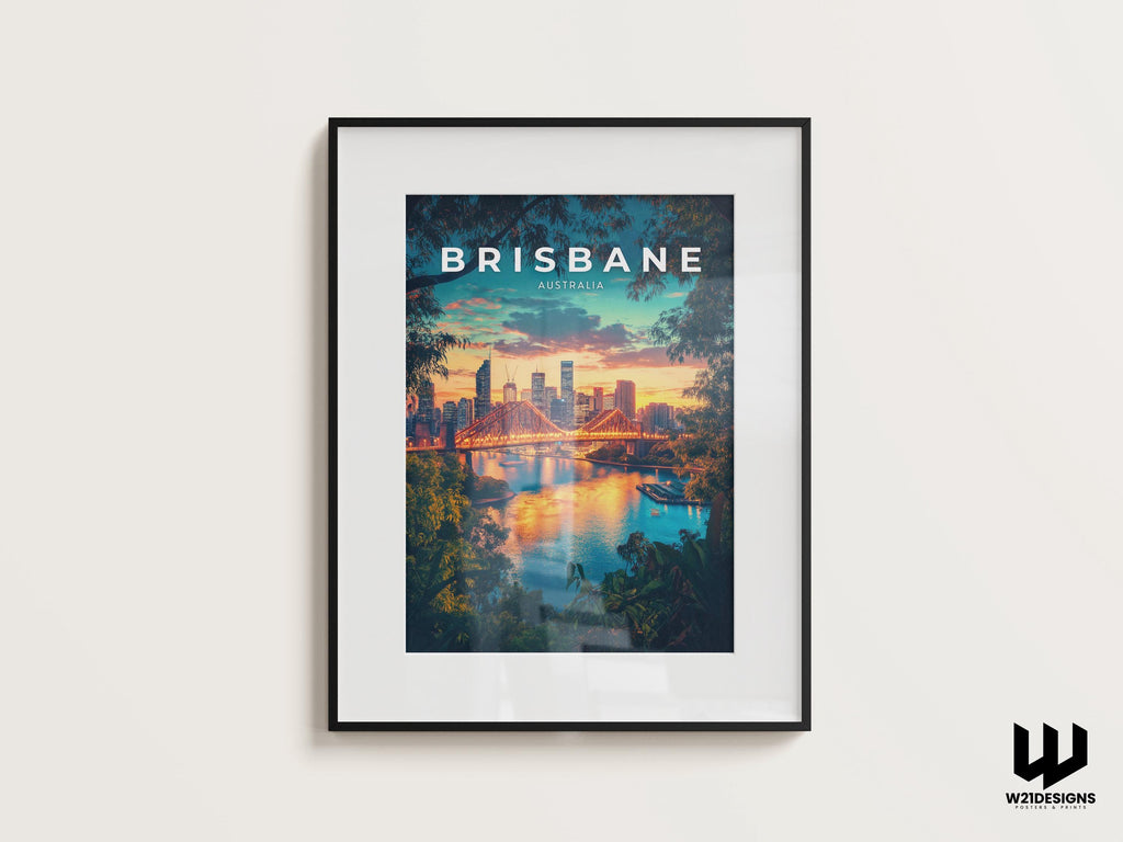 Brisbane Australia Travel Poster: Vintage City Skyline Art Print
