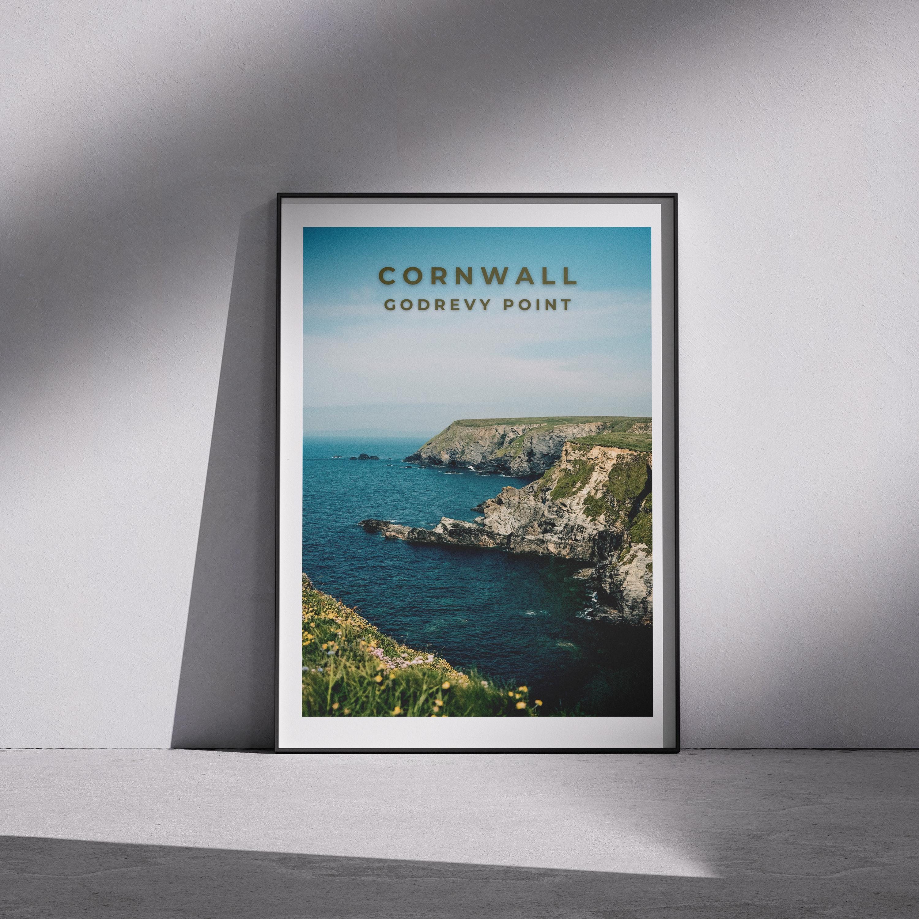 Godrevy Point Cornwall Coastline Print: UK Travel Poster