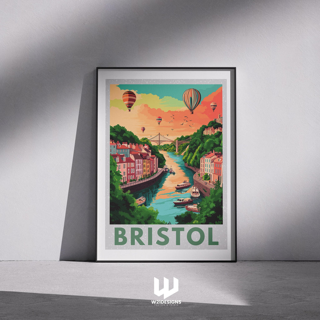 Bristol Travel Poster: Clifton Suspension Bridge & Balloon Fiesta