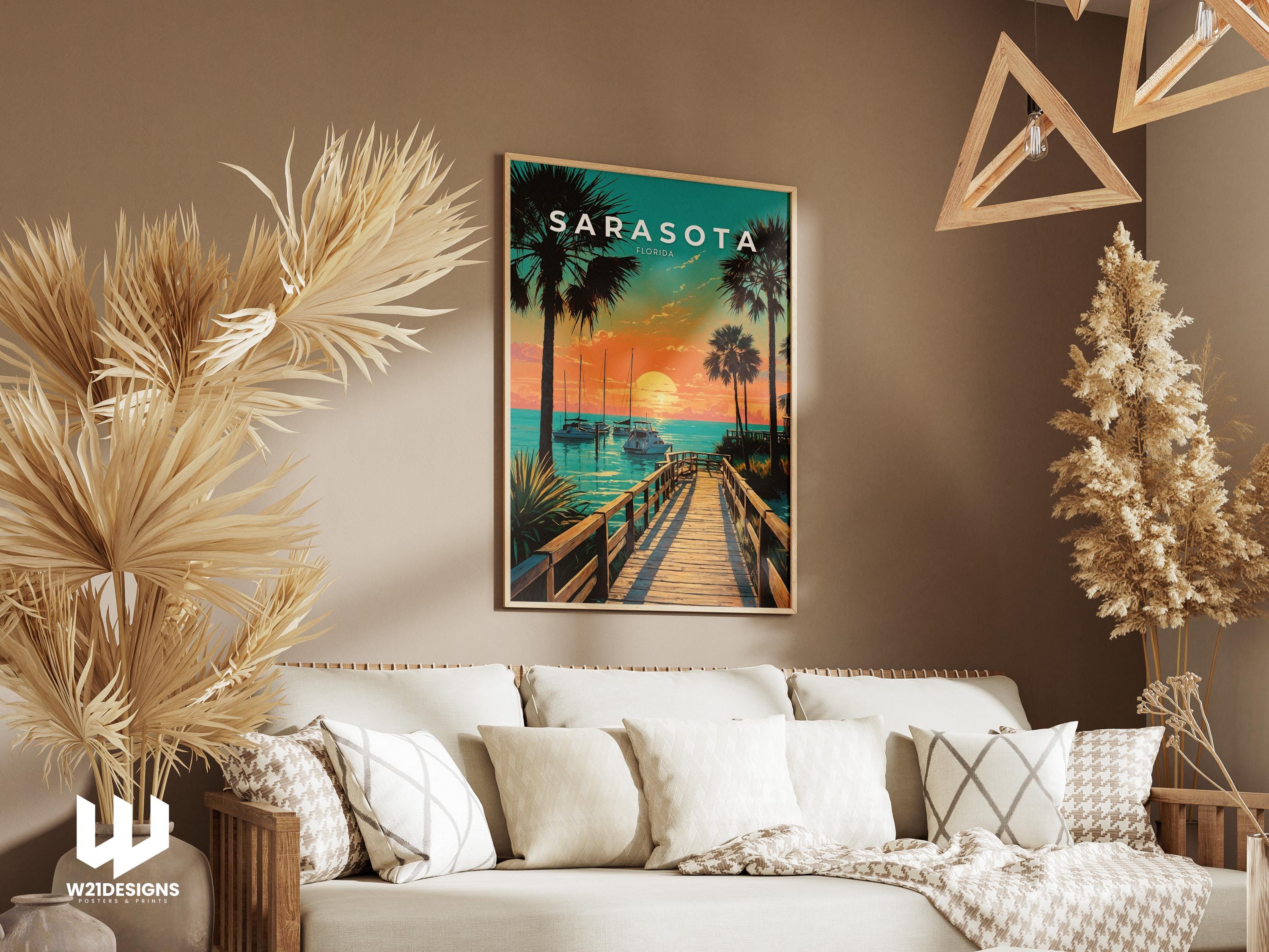 Sarasota Sunset Travel Poster: Florida Beach House Decor
