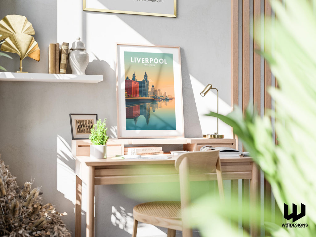 Liverpool Travel Poster | Merseyside Dock Wall Art | Vintage Waterfront Print