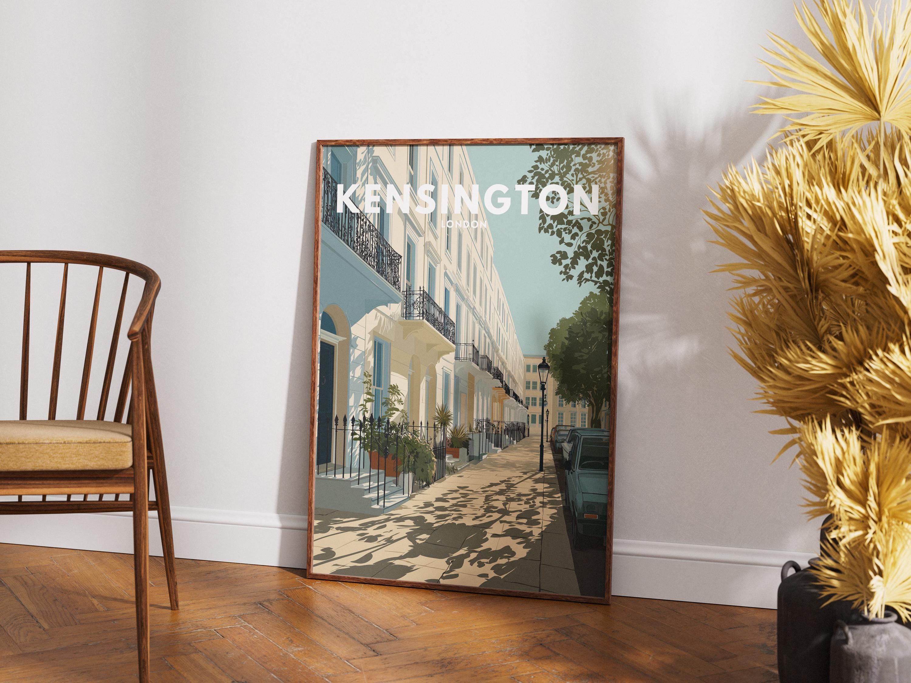 Kensington London Travel Poster | Elegant Townhouse Wall Art | Minimal Vintage Print