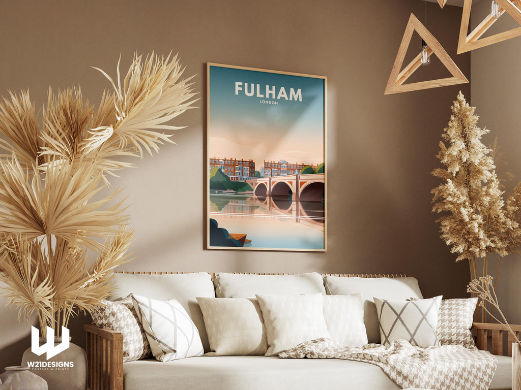 Fulham London Travel Poster | River Thames Wall Art | Vintage City Illustration Print