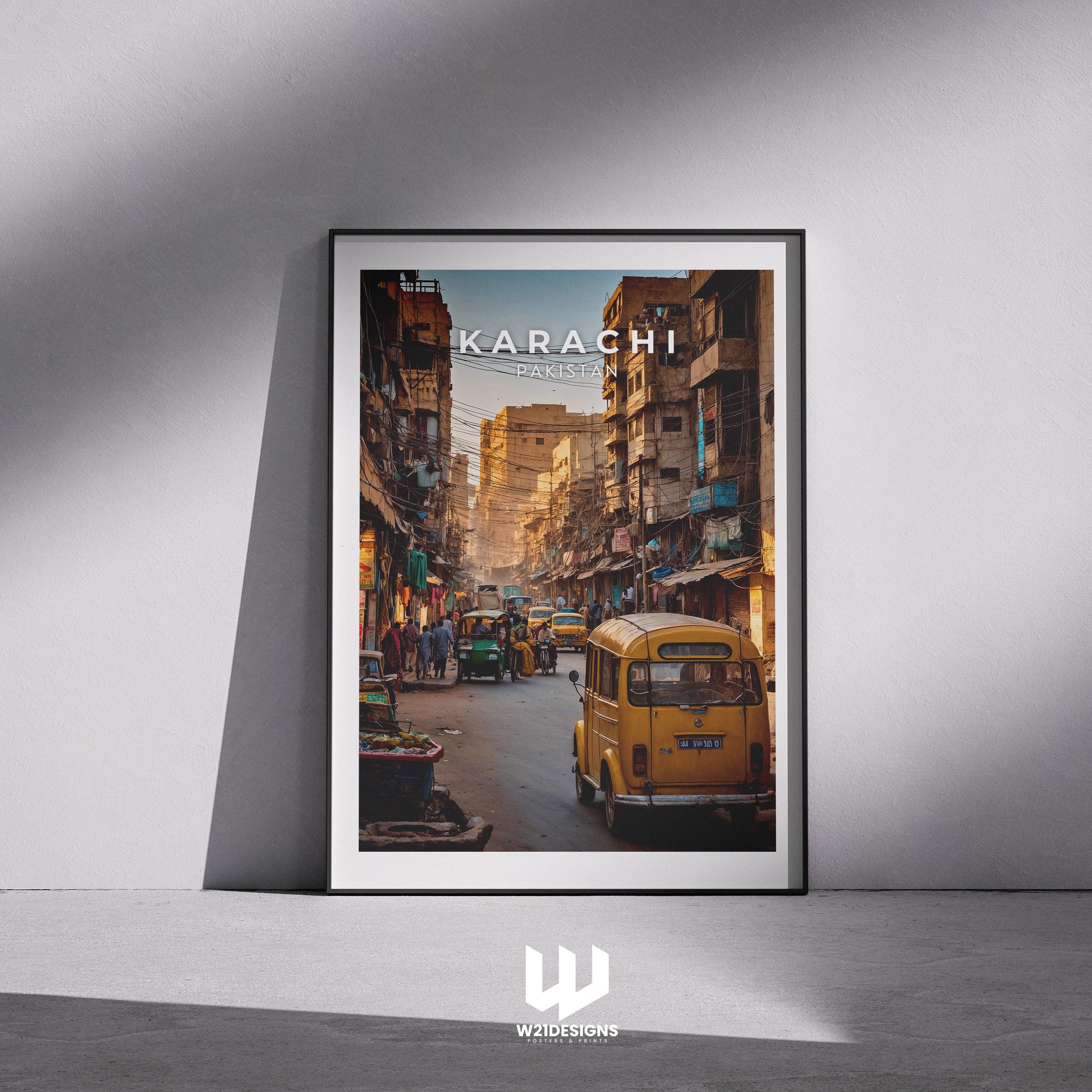 Karachi Pakistan Travel Poster: Vintage Cityscape Art Print
