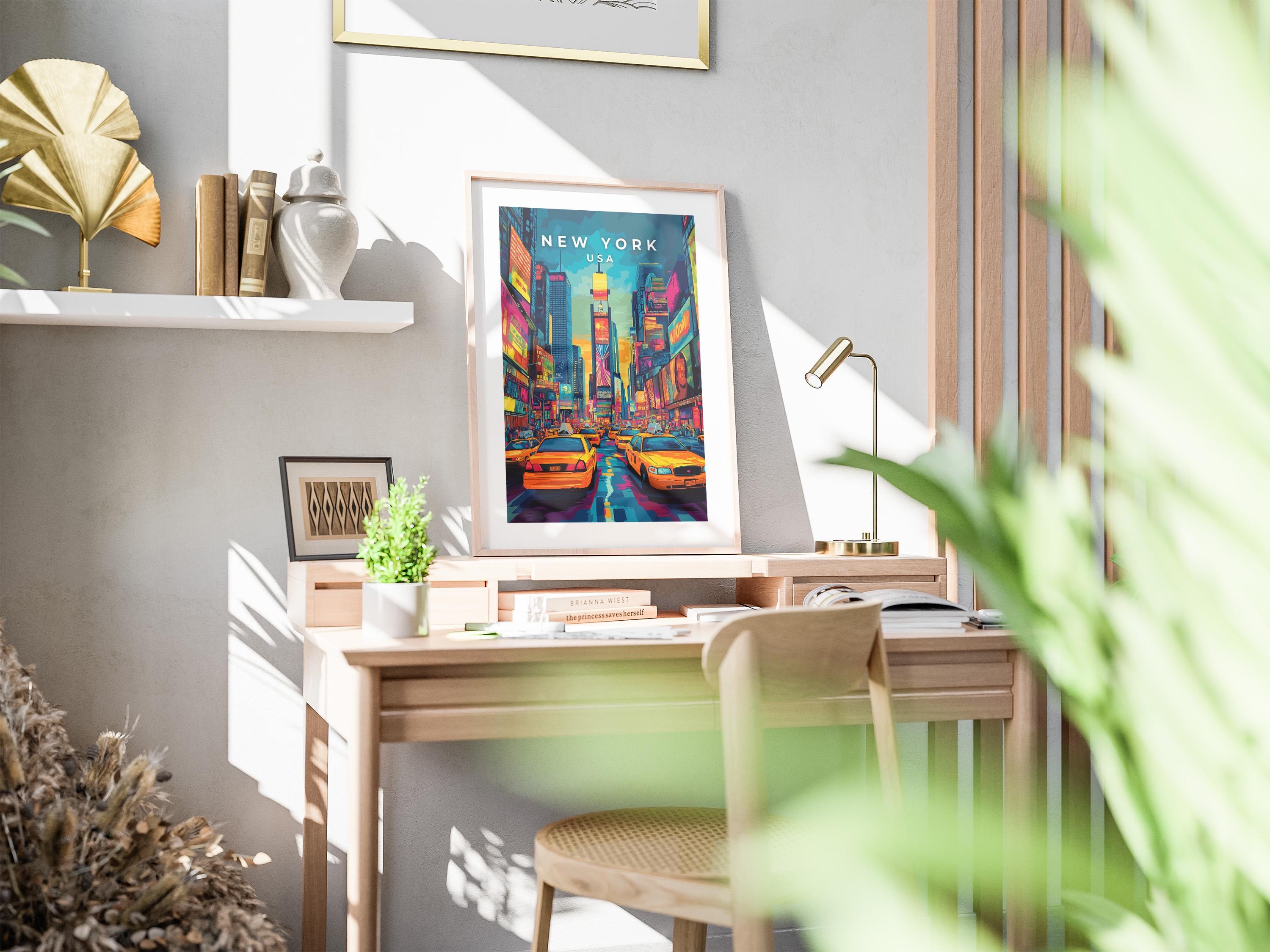 Times Square New York Travel Poster: Vintage-Style Cityscape Print