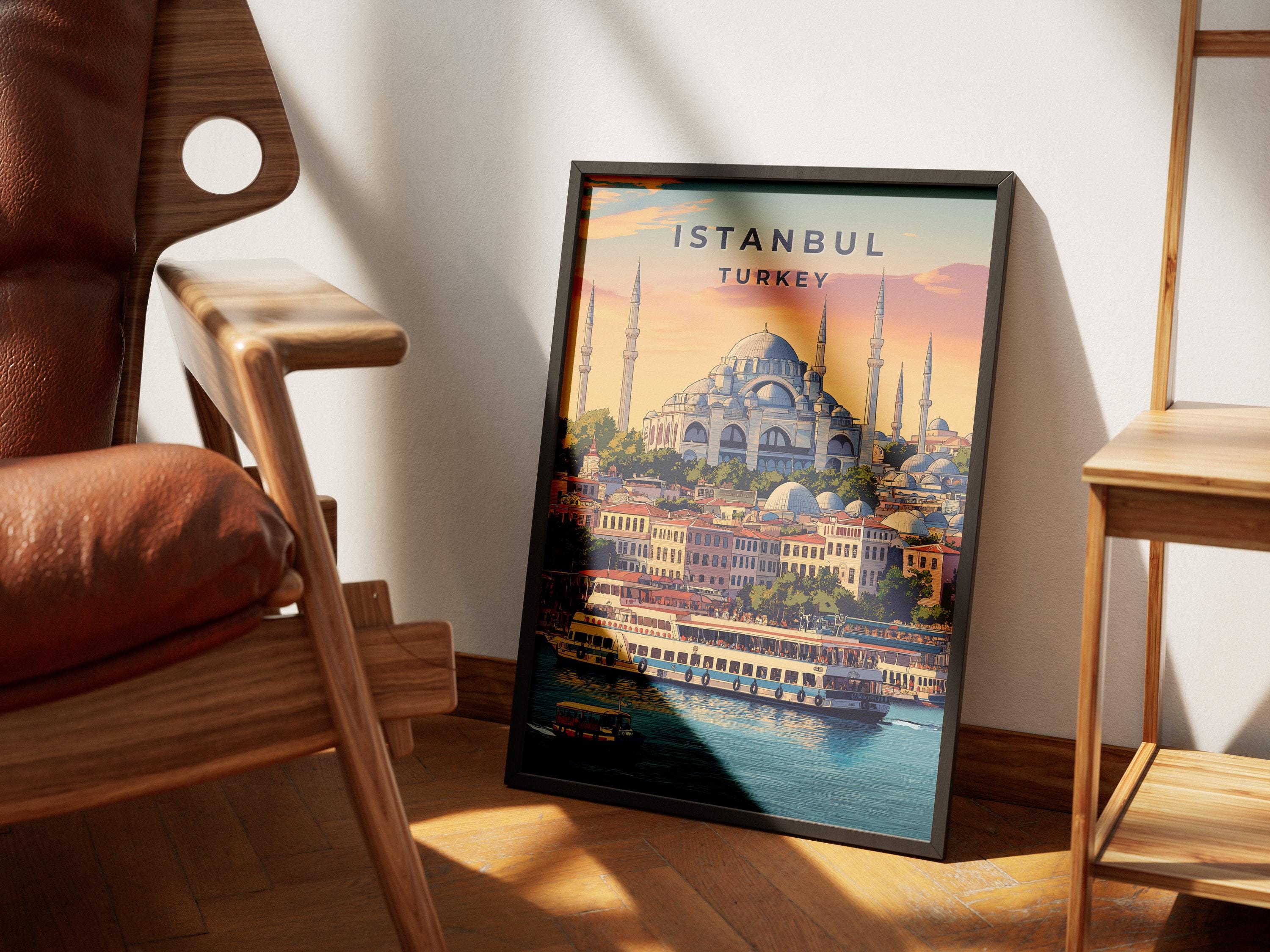 Vintage Istanbul Travel Poster: Turkish Architecture Wall Art