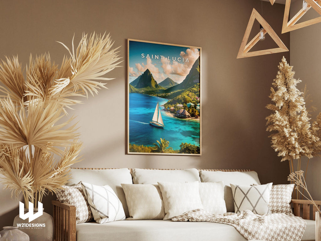 Saint Lucia Travel Poster: Caribbean Island Paradise Art Print