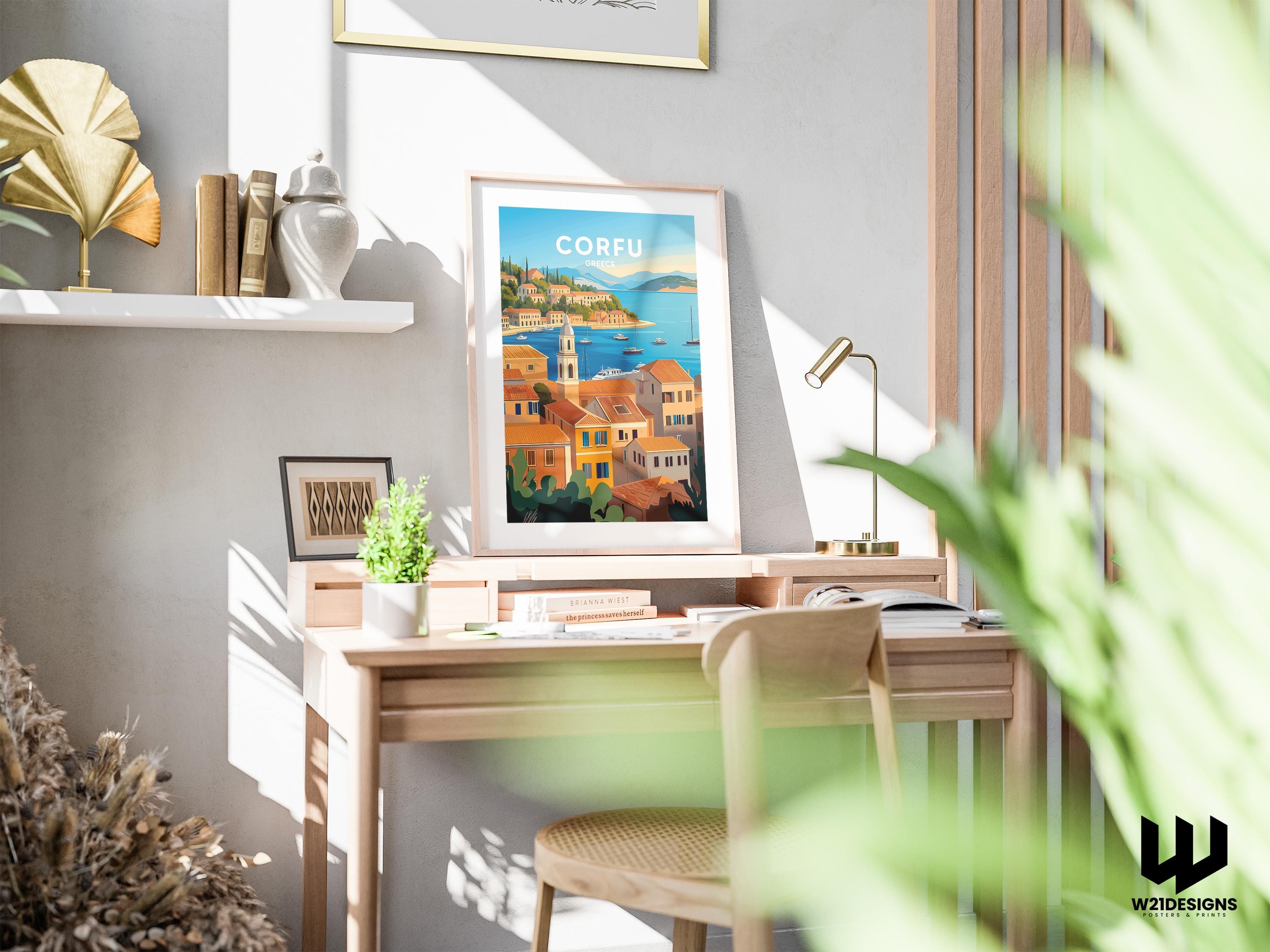 Corfu Greece Travel Poster: Mediterranean Island Art Print