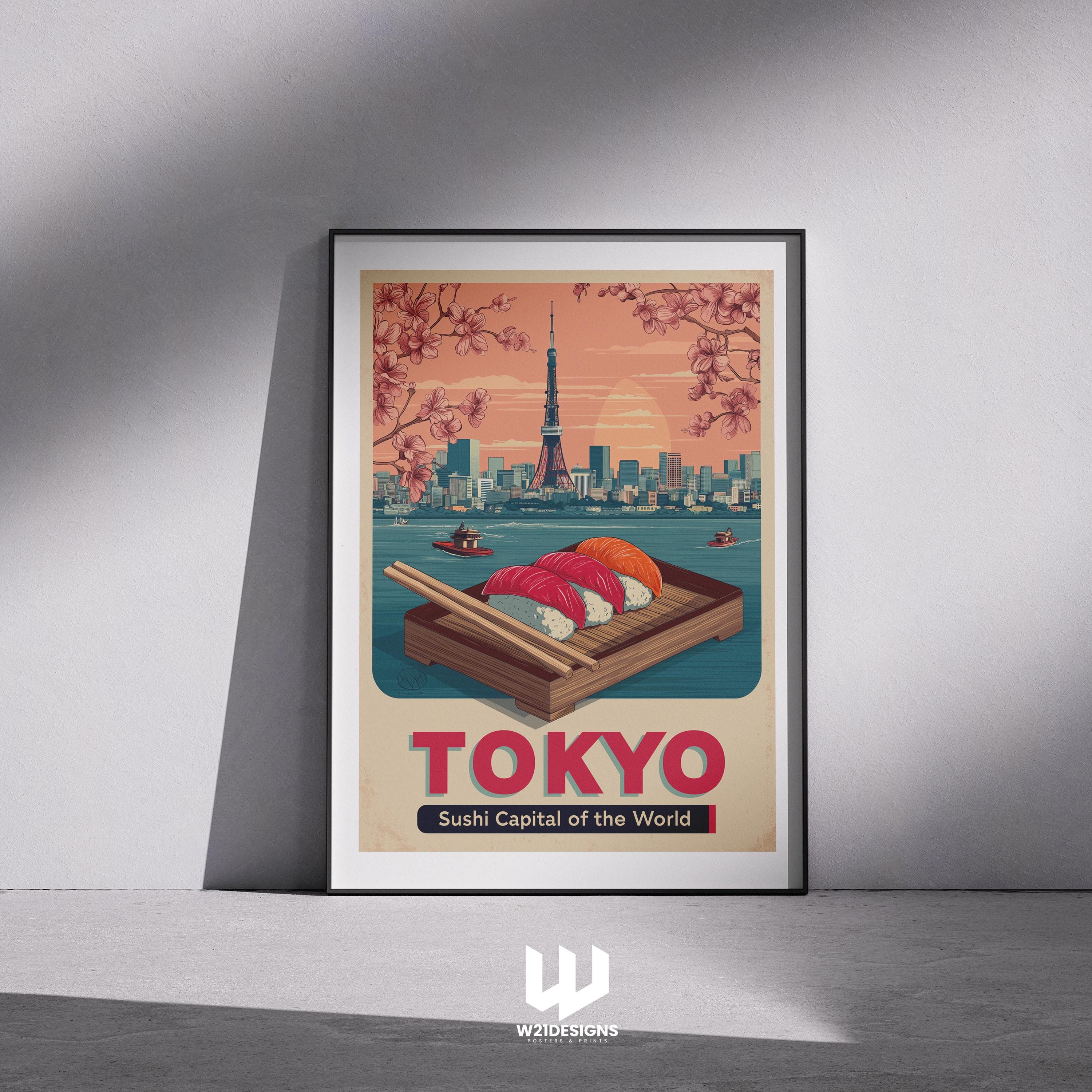 Tokyo Travel Poster: Vintage Japanese Sushi Art Print