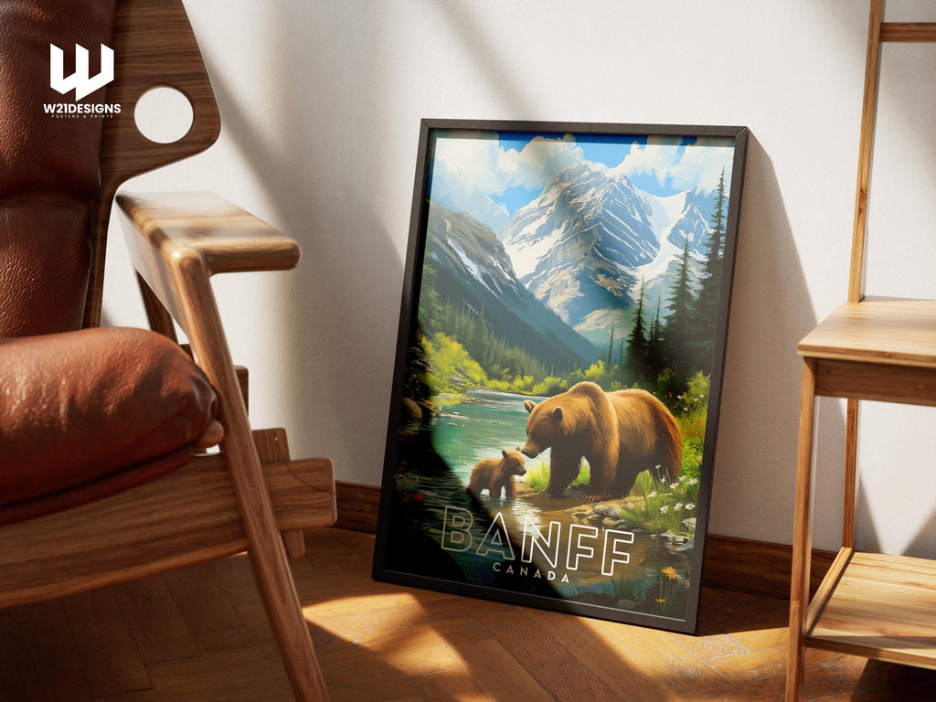 Banff Travel Poster: Illustrated Canada Mountain Landscape Art Print
