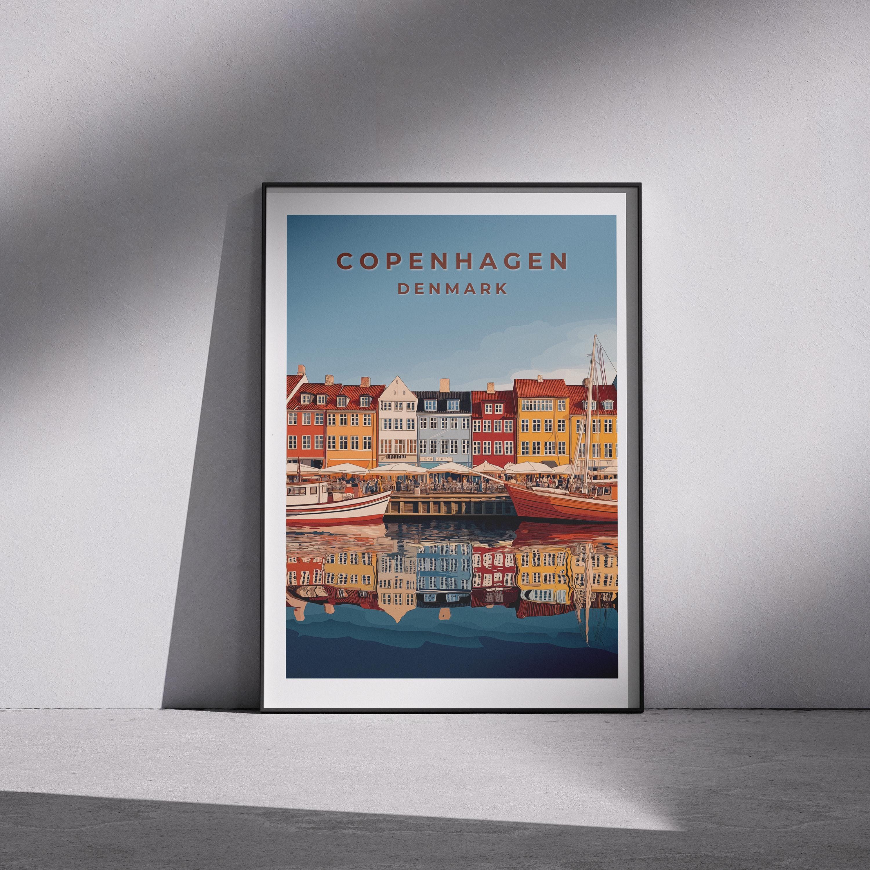Copenhagen Nyhavn Print: Vintage Denmark Travel Poster