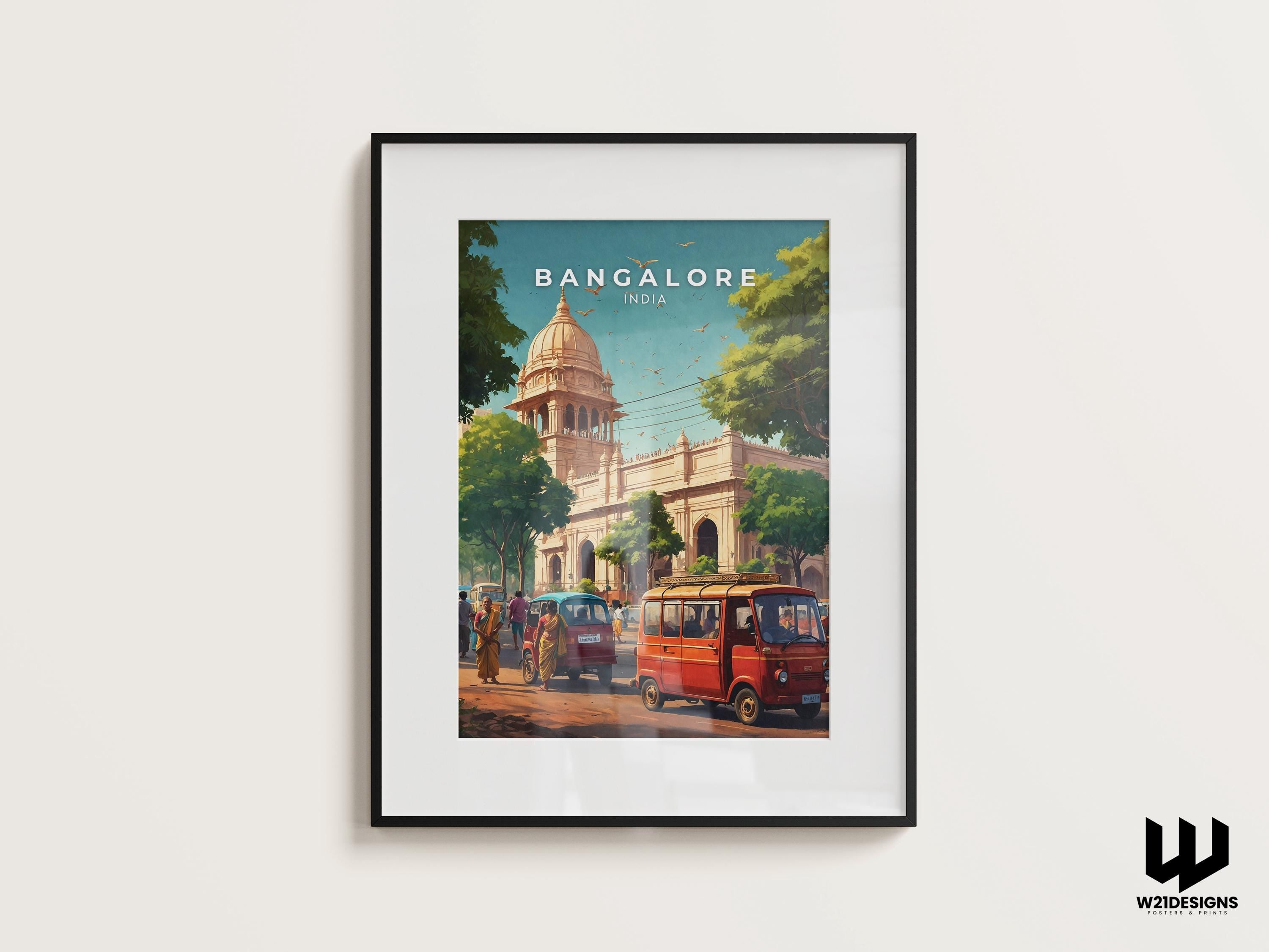 Bangalore India Travel Poster: Urban Cityscape Art Print
