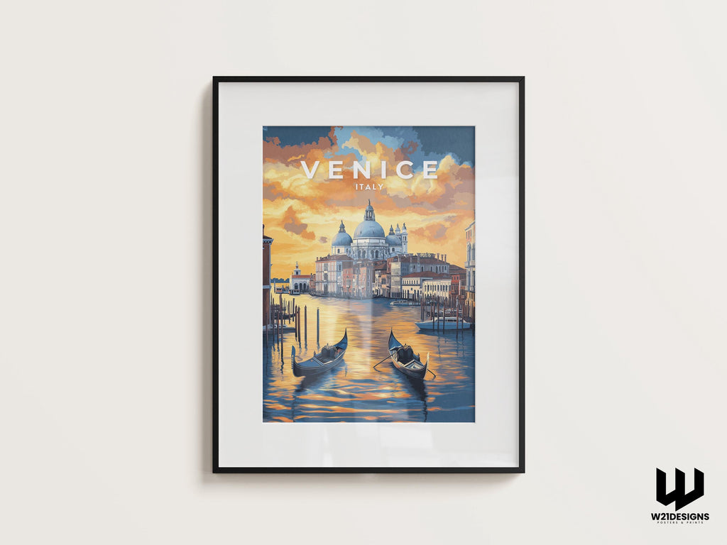 Venice Italy Travel Print: Grand Canal Gondolas, Sunset Art